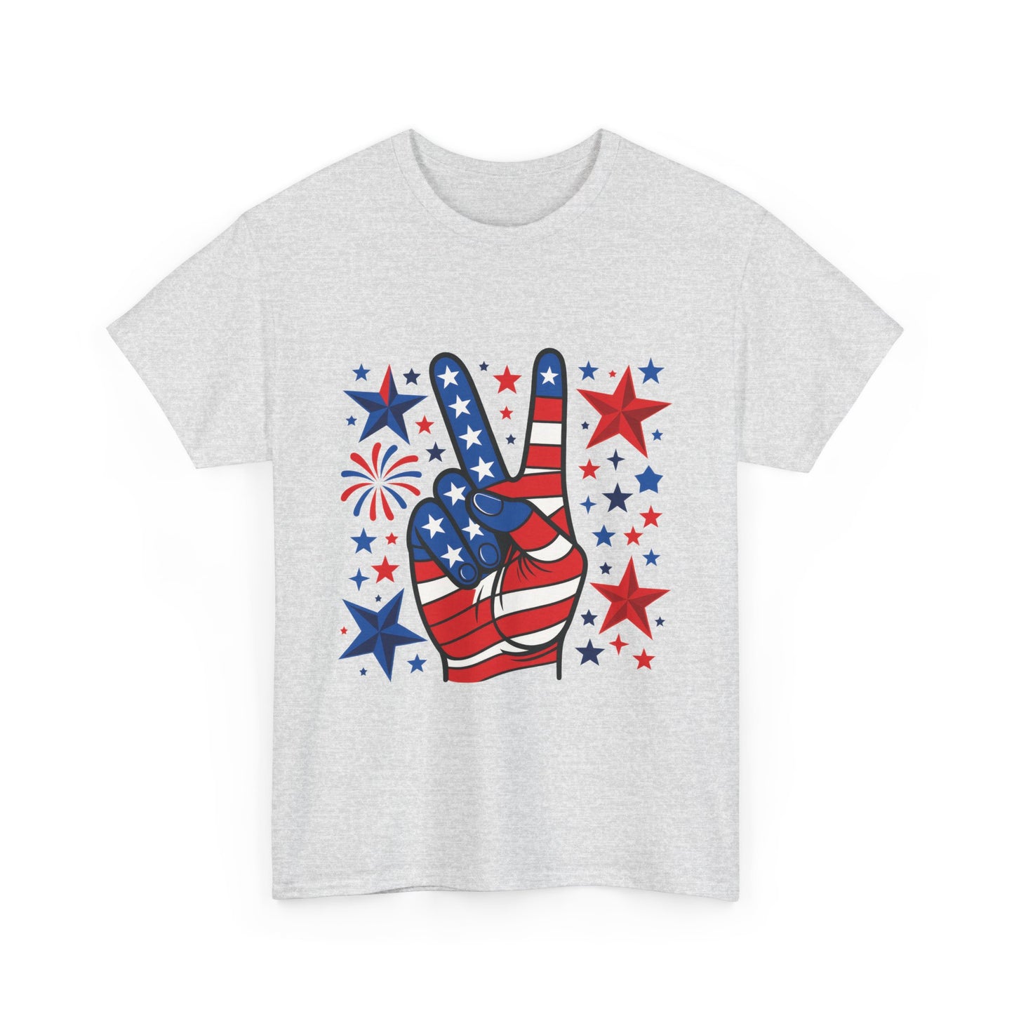 Patriotic Peace Hand Unisex Heavy Cotton Tee - Ideal for July 4th, Independence Day, Celebrations, Casual Wear, Everyday Style