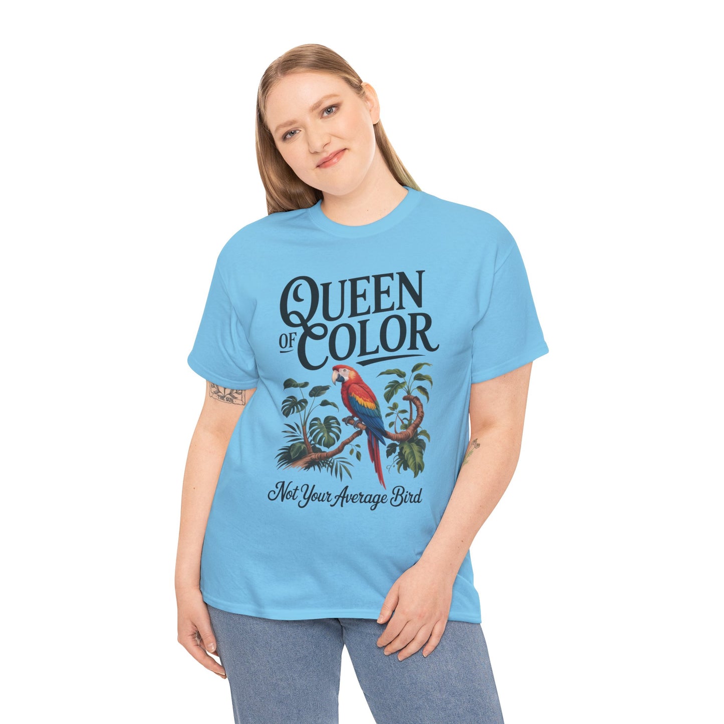 Colorful Queen Womens Tee, Fun Graphic T-Shirt, Casual Wear, Gift for Bird Lovers, Trendy Summer Apparel