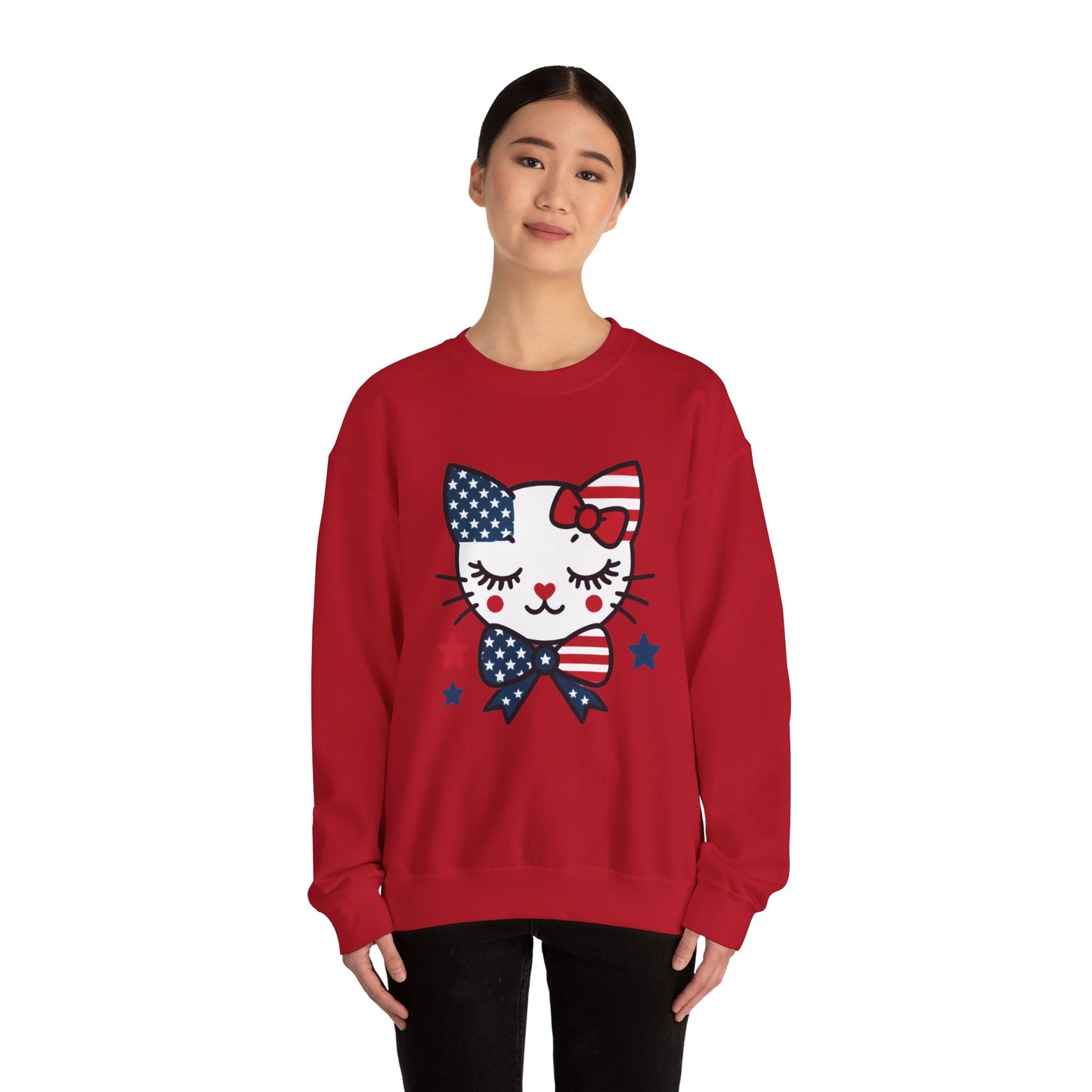 Cute Cat American Flag Sweatshirt, Women's Crewneck, Perfect for 4th of July, Women's Casual Wear, Cat Lovers Gifts