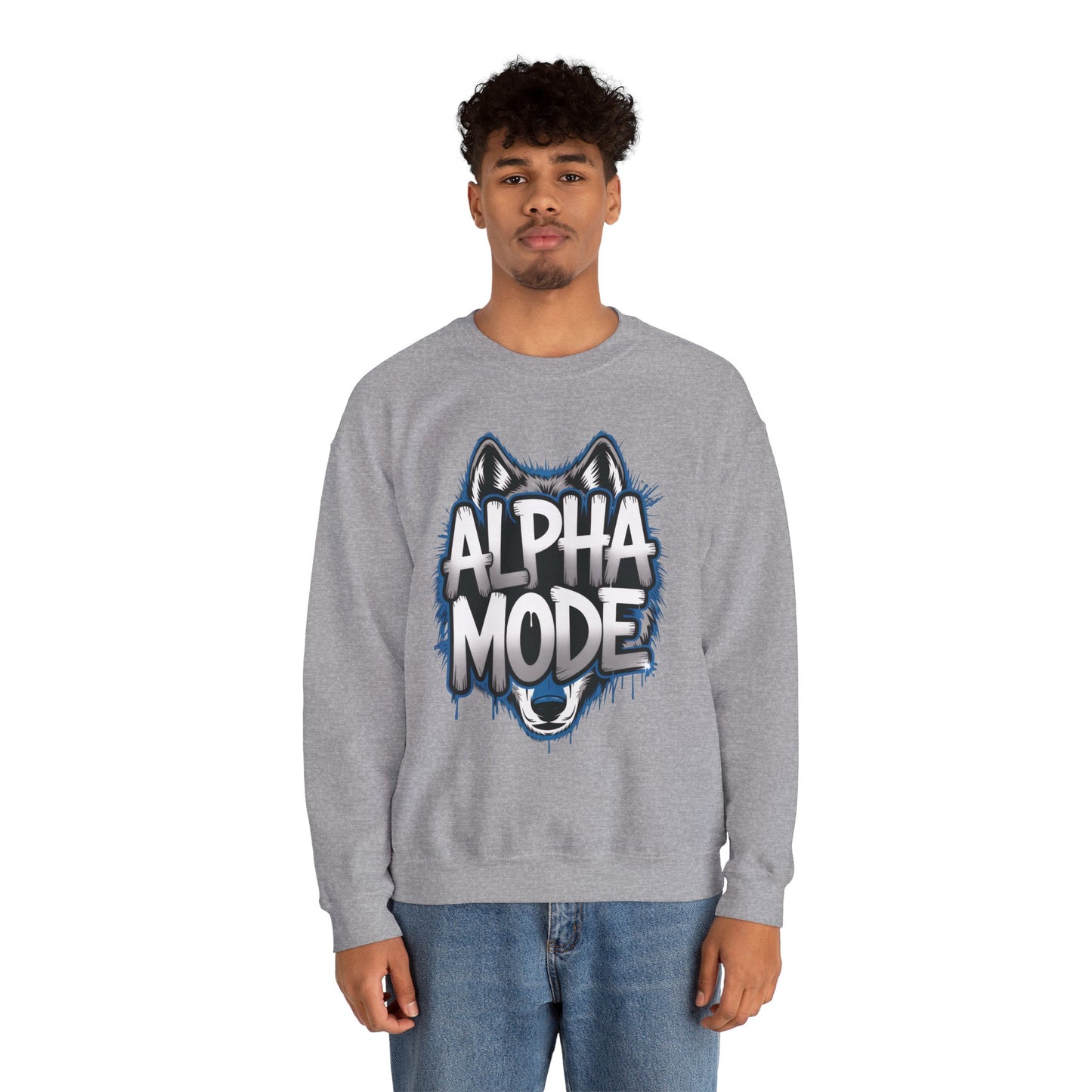 Mens Heavy Blend™ Crewneck Sweatshirt, Alpha Mode Mens Wolf Graphic Crewneck Sweatshirt