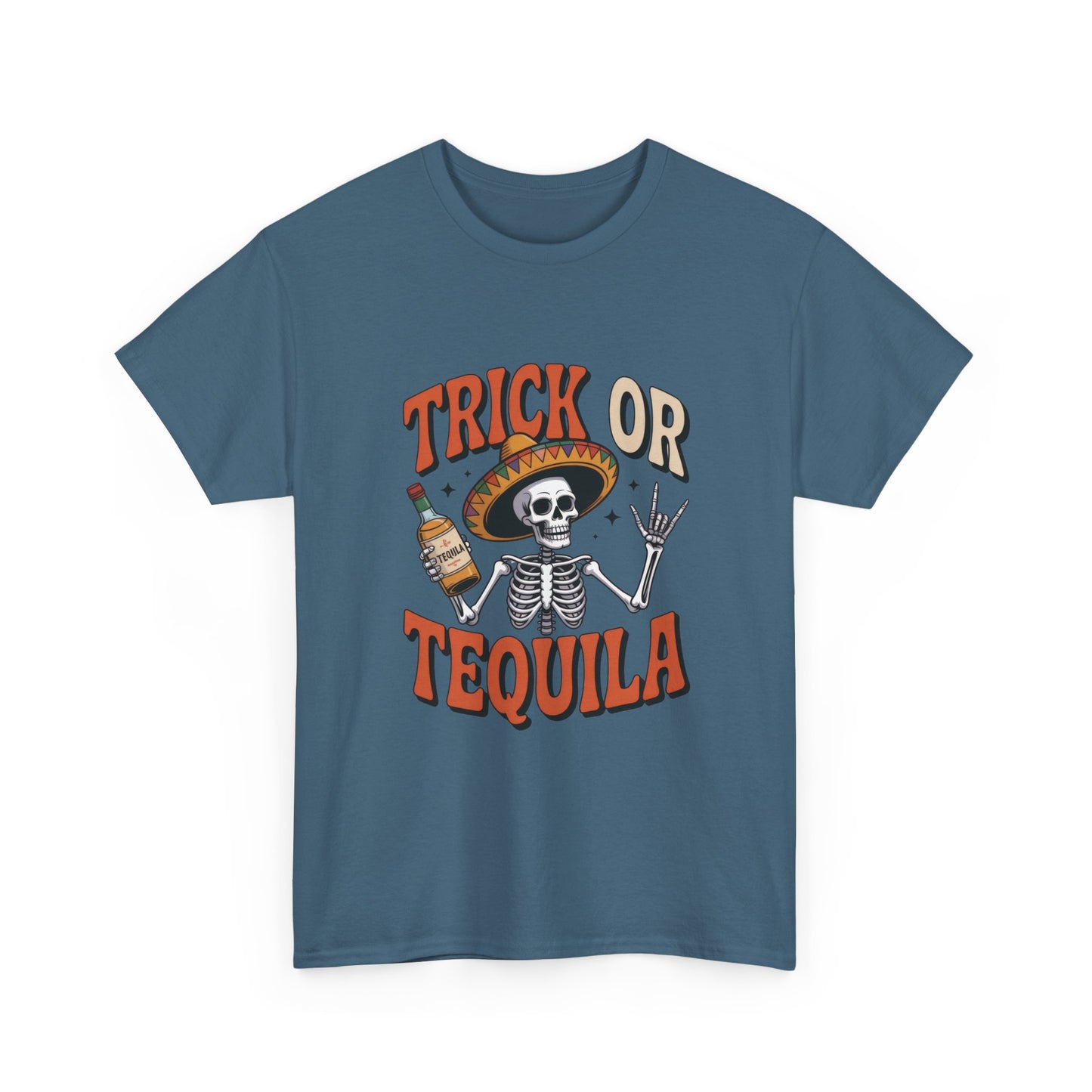 Trick or Tequila Skeleton Men's T-Shirt , Funny Halloween Drinking Party Tee for Men