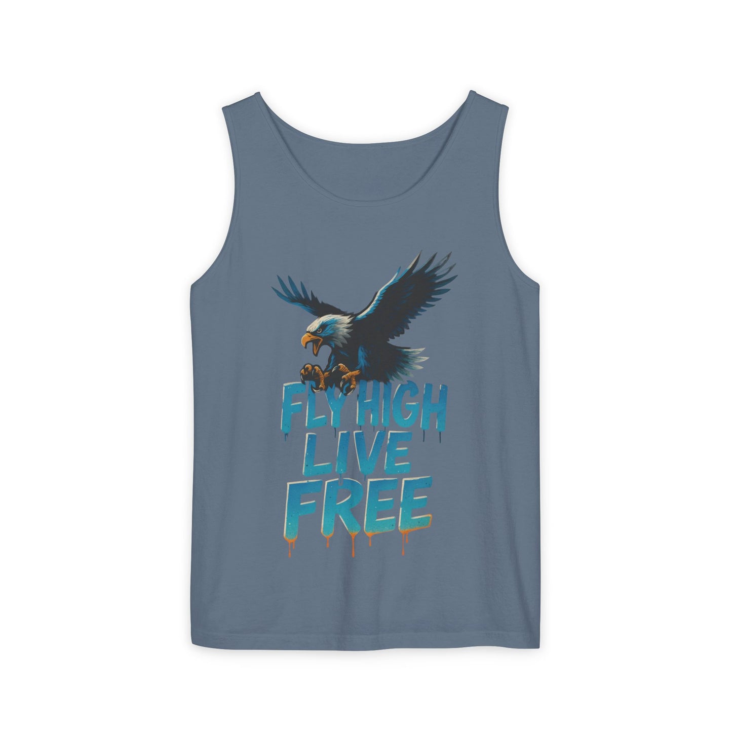 Mens Garment-Dyed Tank Top, Fly High Live Free Eagle Mens Tank Top Gym Wear