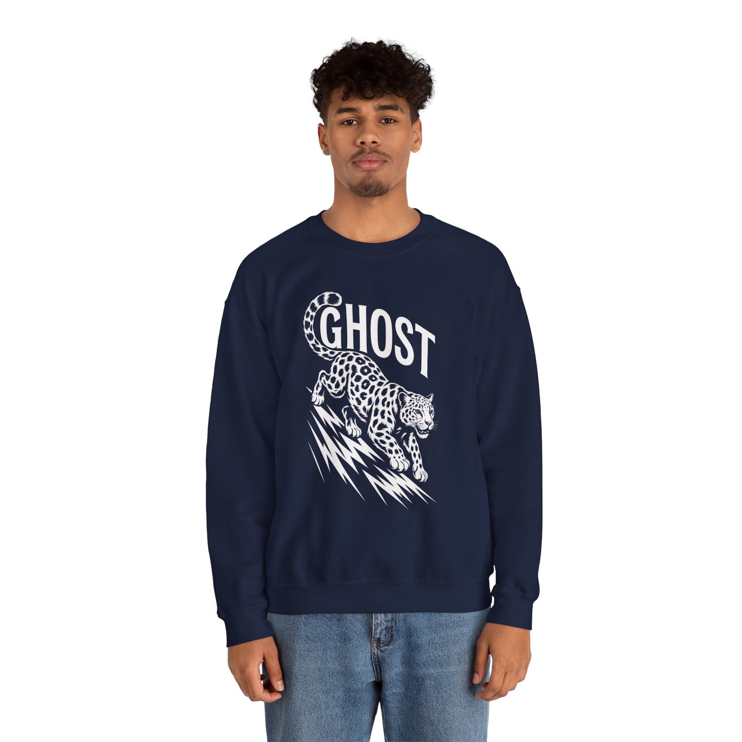 Ghost Leopard Crewneck Sweatshirt, Unisex Fashion, Cozy Casual Wear, Graphic Sweatshirt, Wild Animal Art, Gift for Animal Lovers