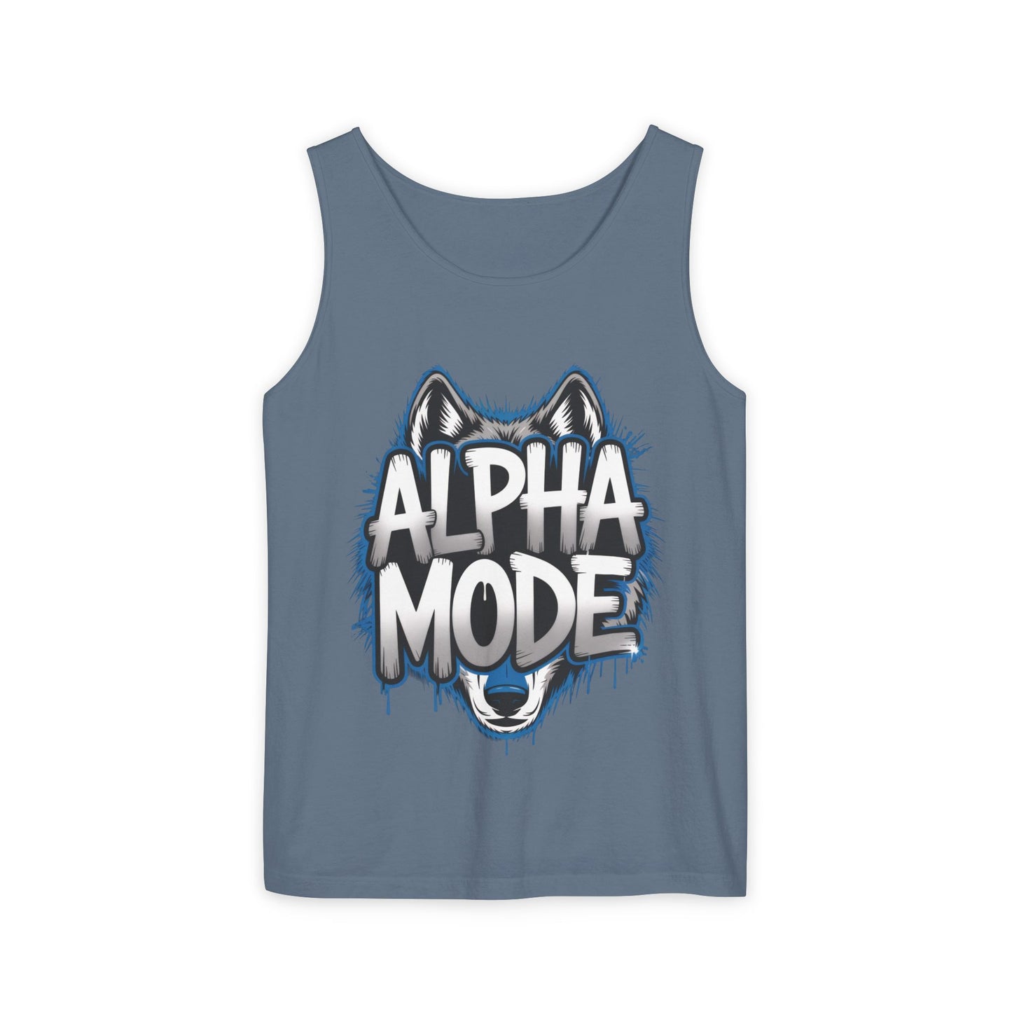 Mens Garment-Dyed Tank Top, Alpha Mode Wolf Graphic Mens Tank Top Gym Wear