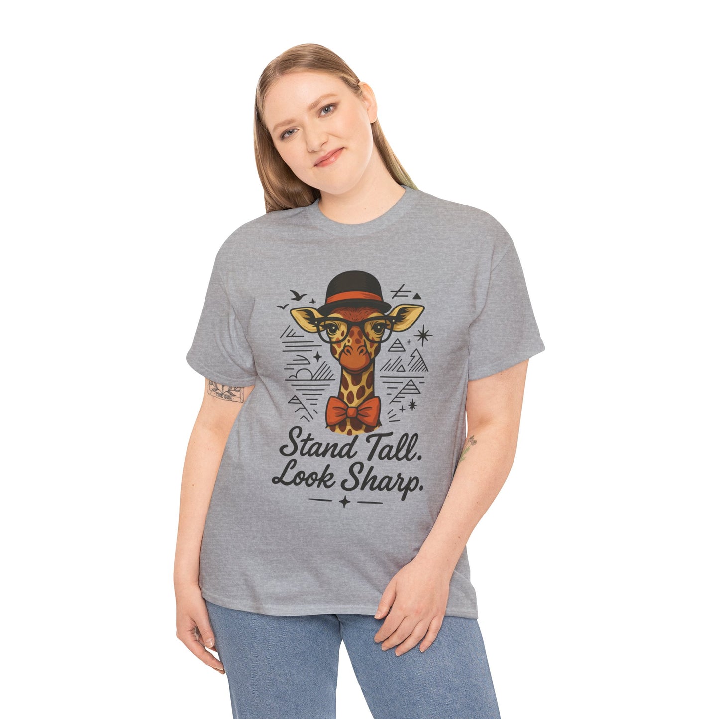 Hipster Giraffe T-Shirt with Hat and Glasses, Whimsical Giraffe Tee, Fun Gift, Cute Graphic Shirt, Unisex Heavy Cotton Tee