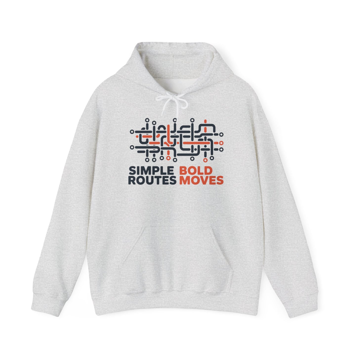 Men's Heavy Blend™ Hooded Sweatshirt, Simple Routes Bold Moves Hoodie, Unisex Metro Map Graphic, Urban Streetwear