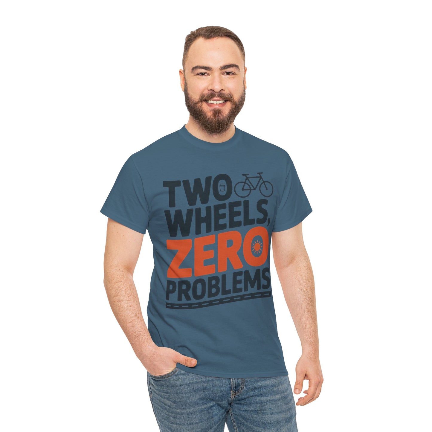 Two Wheels Zero Problems Mens Graphic Biker T-Shirt, Bike Humor Tee, Biker Gift