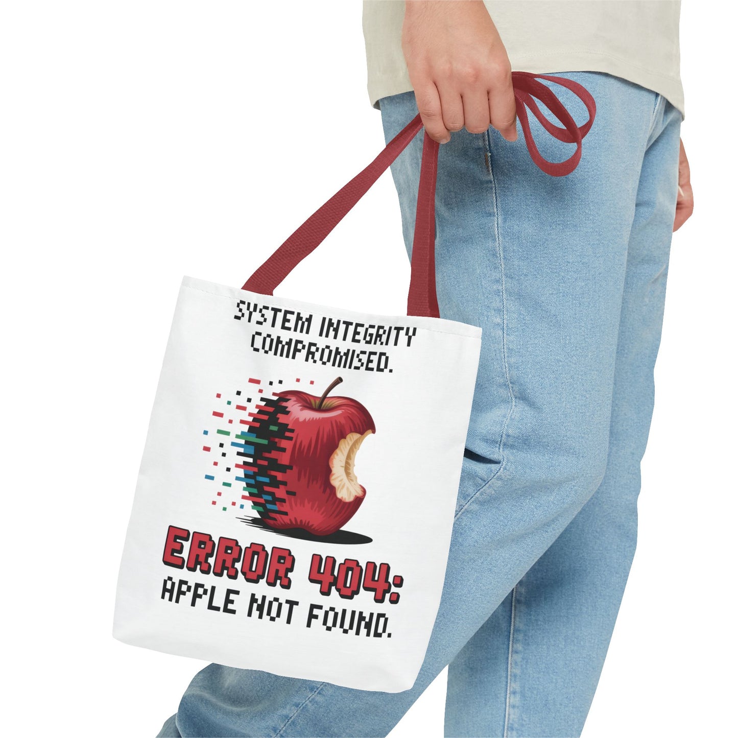 Error 404 Apple Tote Bag, Geek Tote, Funny Shopping Bag, Gift for Tech Lovers, Apple Lovers Tote, Digital Design Bag, Weekender Bag, Beach Bag, Large Canvas Bag