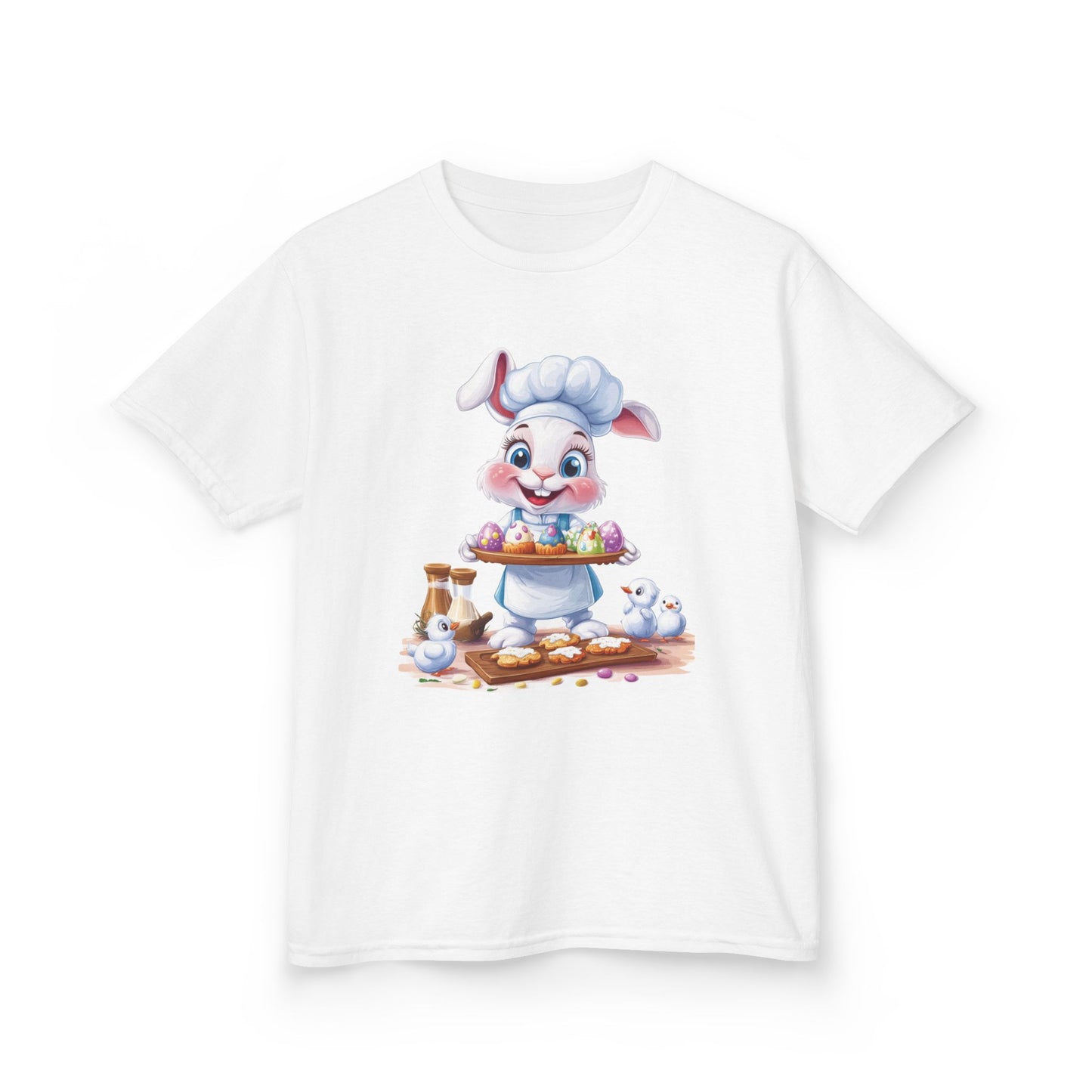 Easter Bunny Chef Kids T-Shirt, Cute Spring Baking Tee with Eggs, Toddler Easter Outfit, Bunny Holding Egg Tray Tee, Cute Animal Design