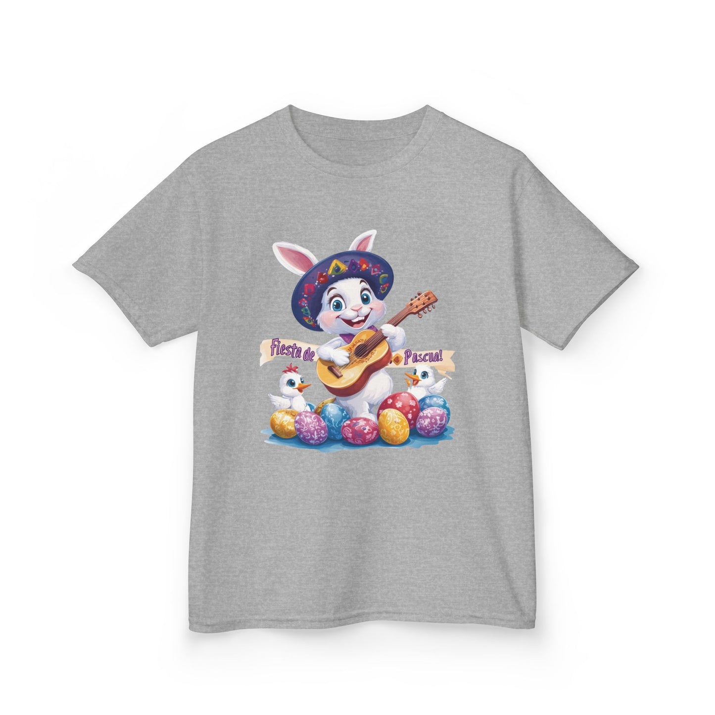 Mexican Easter Bunny Kids T-Shirt - Fiesta de Pascua Shirt with Guitar, Fun Spring Festival Tee, Colorful Holiday Gift for Children