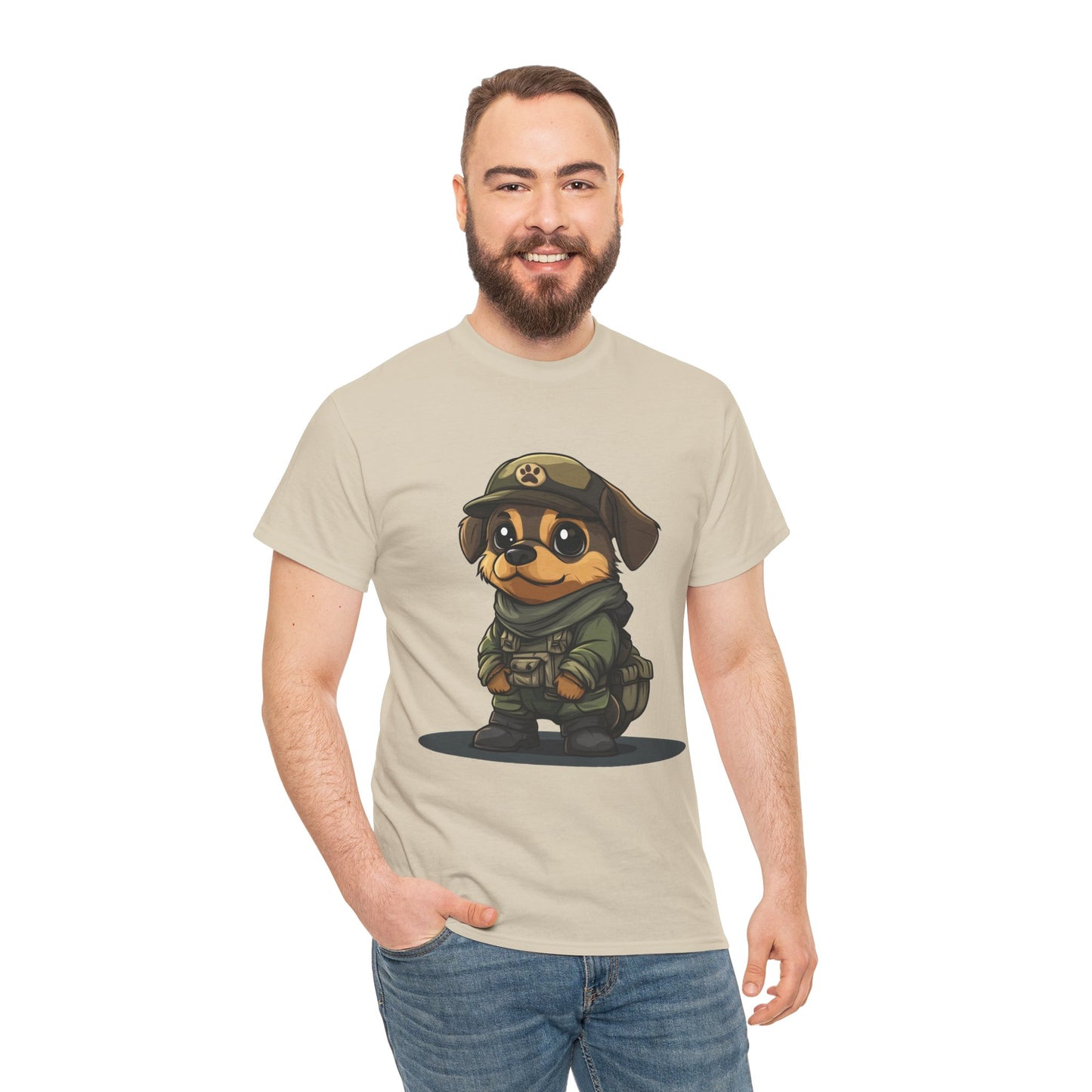 Funny Dog Soldier Tee, Cute Military Dog Cartoon Unisex Heavy Cotton Tee , Pet Lover Gift, Gift for Dog Owners, Gift for Army Fans