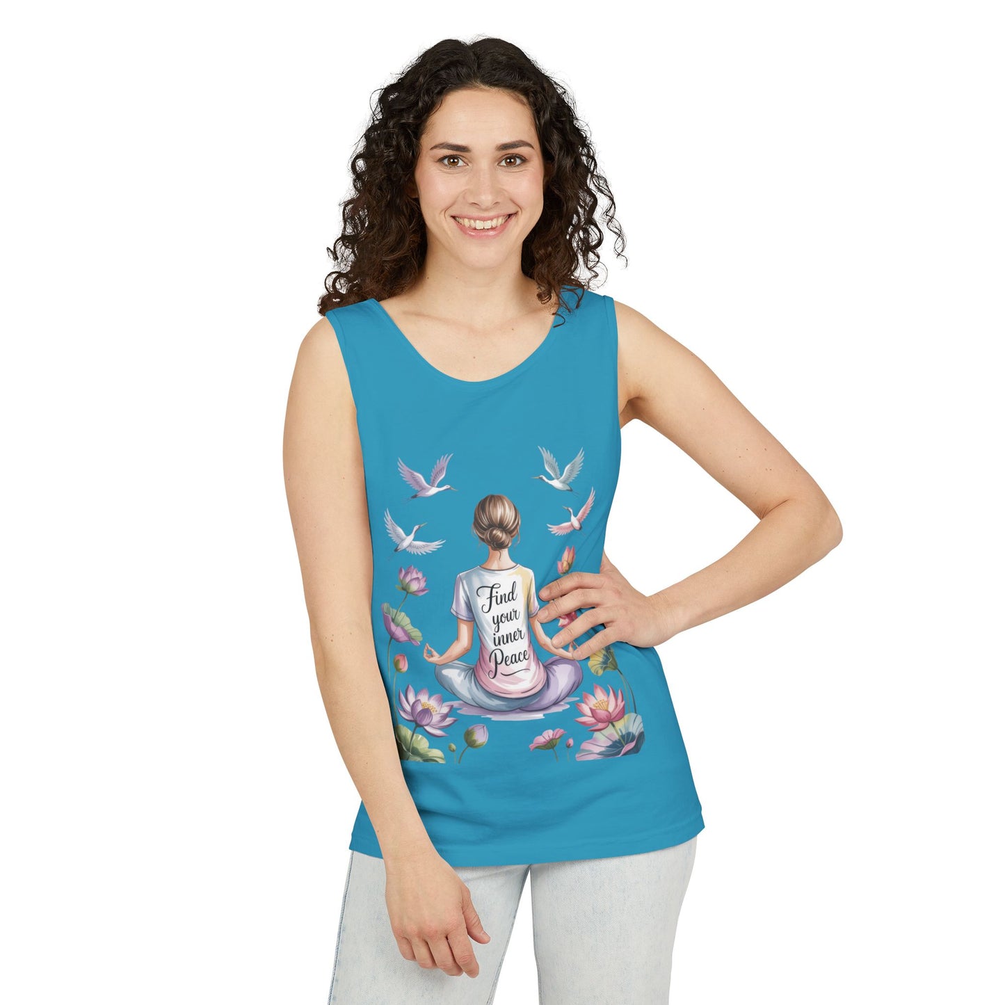 Meditation Floral Womens Tank Top, Find Your Inner Peace, Yoga Apparel, Gift for Mindfulness, Summer Relaxed Wear