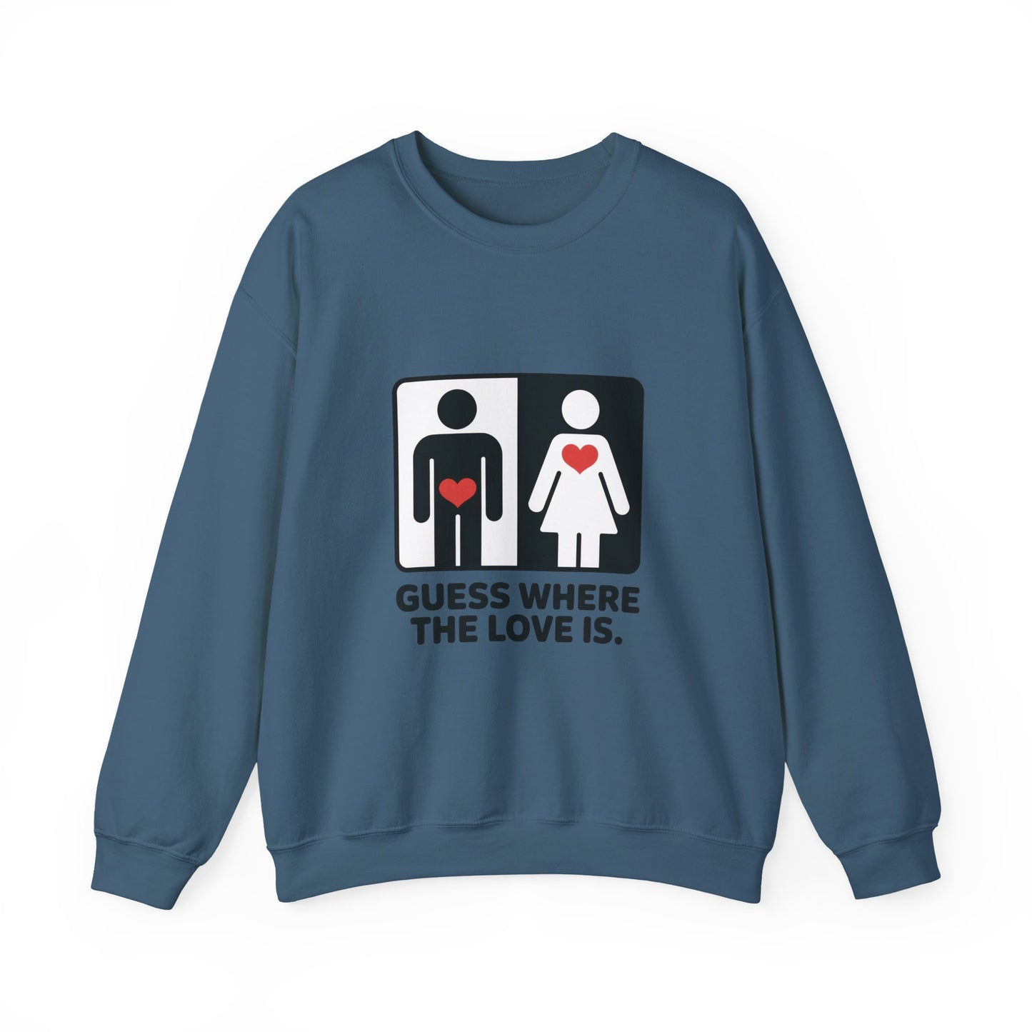 Guess Where the Love Is Mens Crewneck Sweatshirt, Cute Couples Gift, Love Themed Apparel, Valentine's Day Apparel, Relationship Sweatshirt