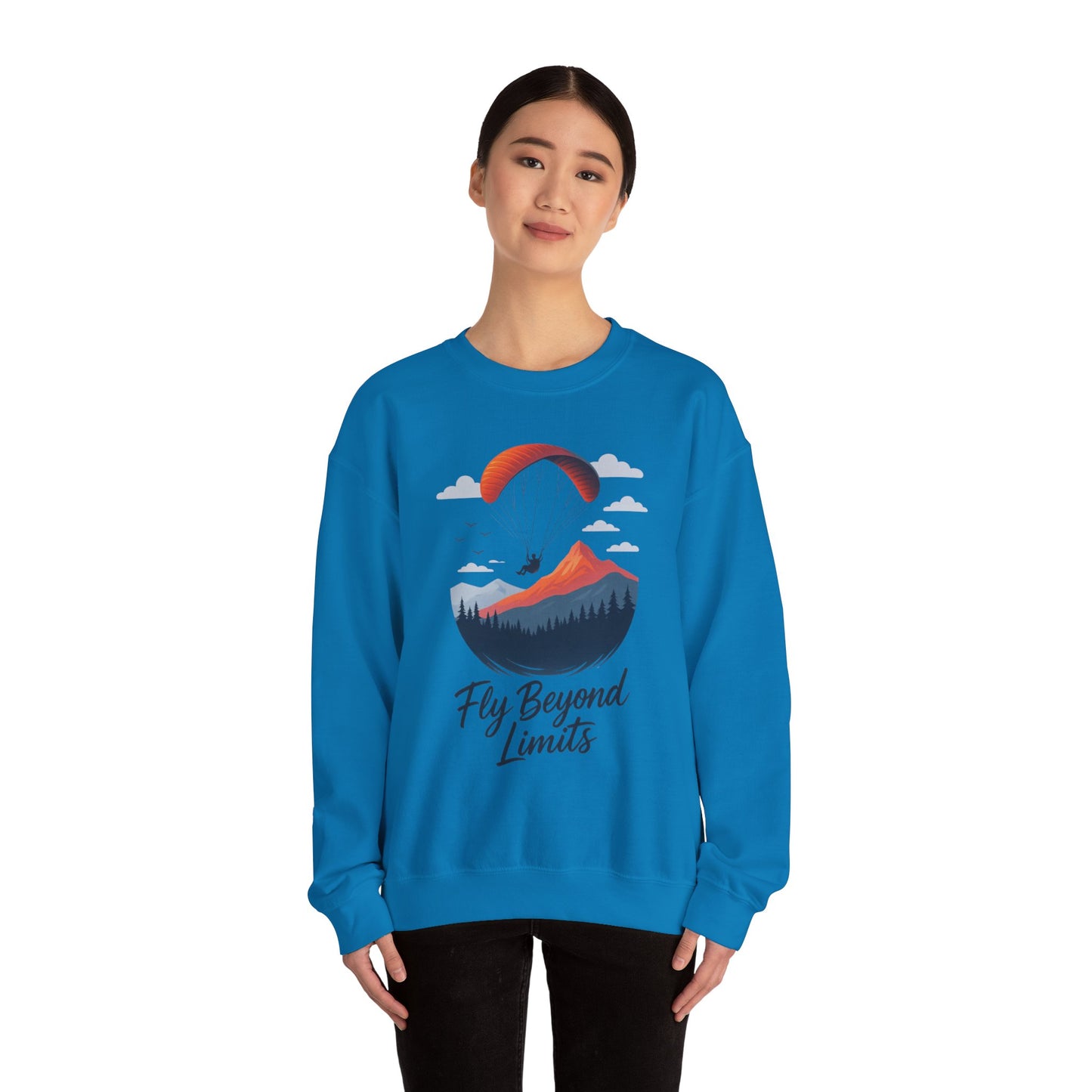 Adventure Inspiration Crewneck Sweatshirt - Fly Beyond Limits, Cozy Outdoor Outfit, Gift for Adventurers, Travel, Motivation Apparel
