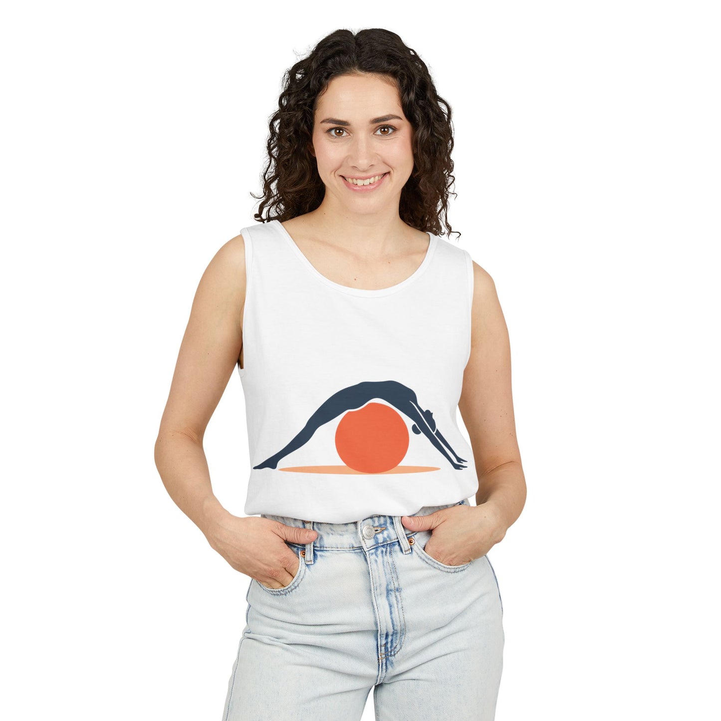 Womens Garment-Dyed Tank Top, Womens Pilates Tank Top, Yoga Fitness Graphic Top, Cute Workout Activewear Shirt
