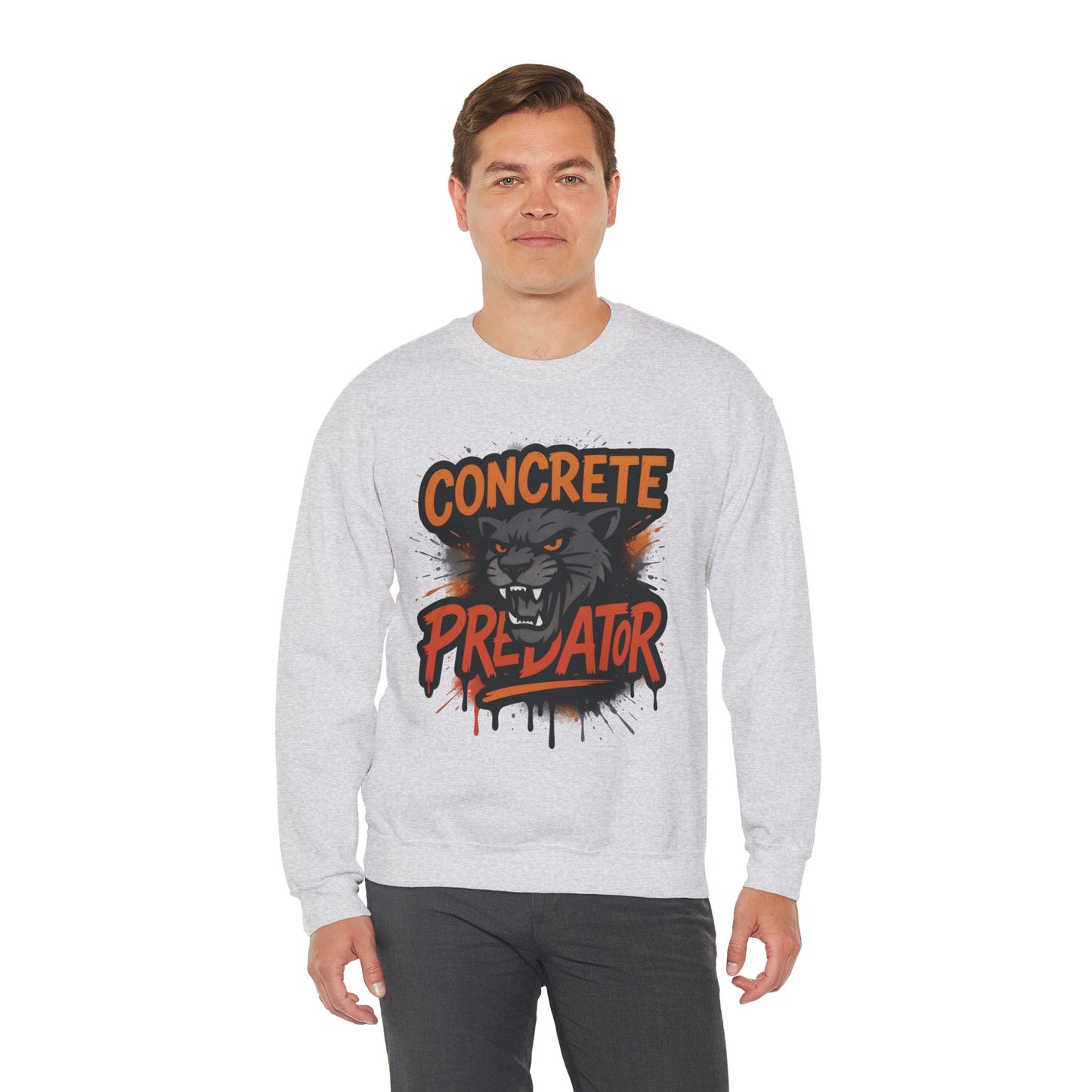 Men's Heavy Blend™ Crewneck Sweatshirt, Concrete Predator Mens Panther Crewneck Sweatshirt