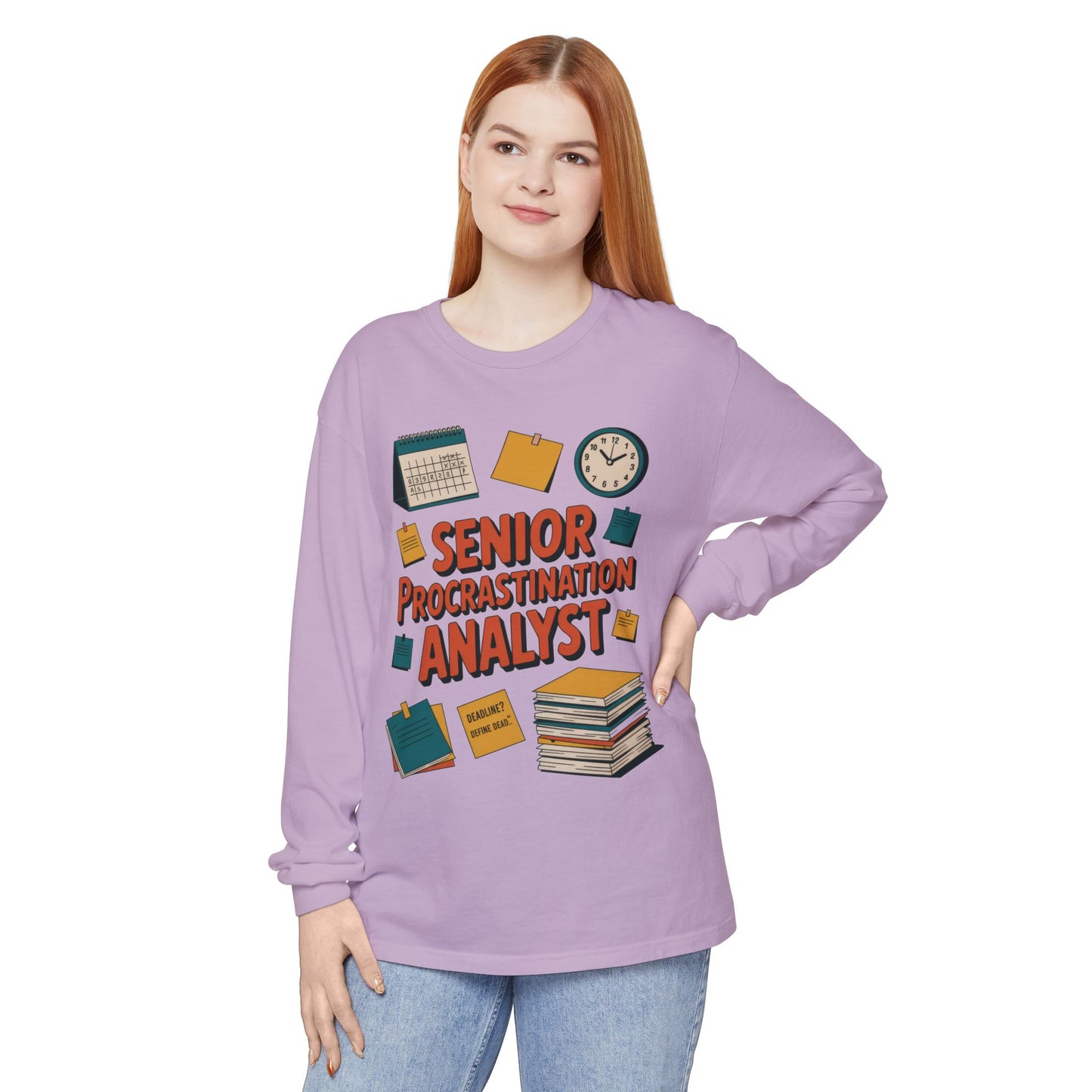 Senior Procrastination Analyst Long Sleeve Tee, Funny Work Shirt,Gift for Analysts, Office Humor, Meme Long Sleeve, Motivation Humor Apparel