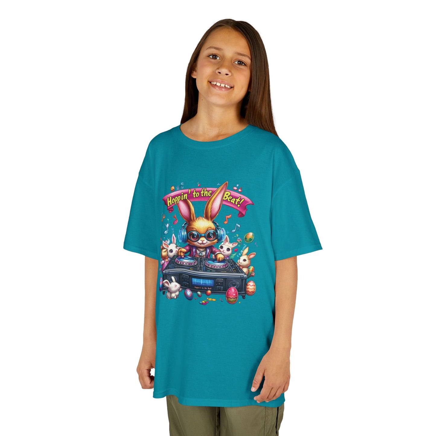 Kids Easter DJ Bunny T-Shirt Fun - Music Themed Spring Tee, Hoppin to the Beat Design, Colorful Holiday Shirt for Boys and Girls