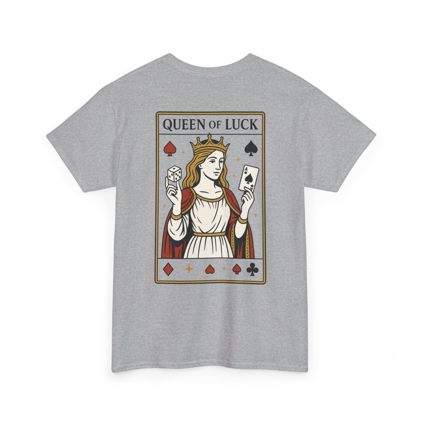 Queen of Luck Front & Back Print unisex T-Shirt, Roll the Dice Tee for Men, Vintage Gambling Shirt, Casino Gift, Poker Gift, Card Games Gift