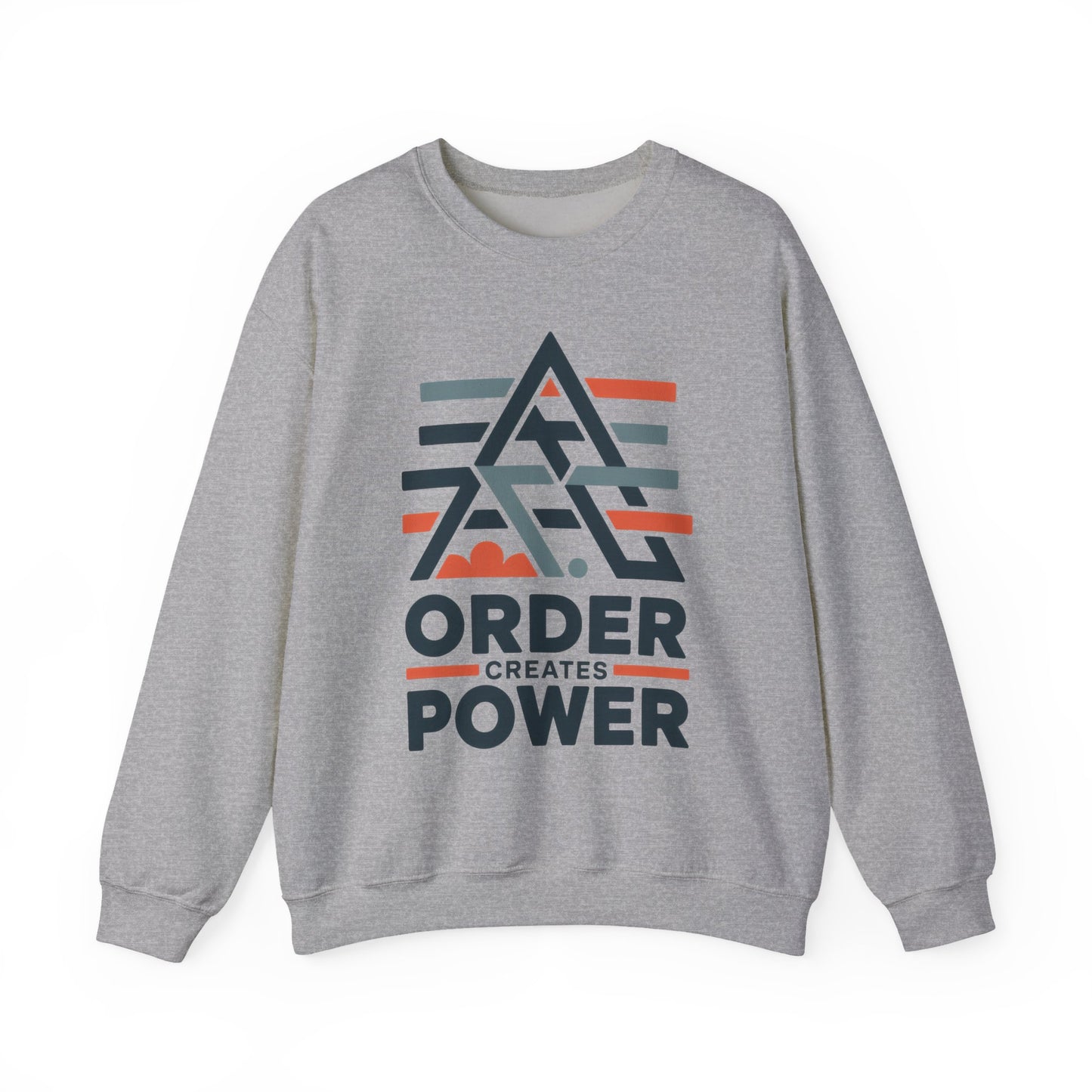 Men's Sweatshirt Order Creates Power, Minimal Geometric Motivational Graphic Pullover, Heavy Blend™ Crewneck Sweatshirt