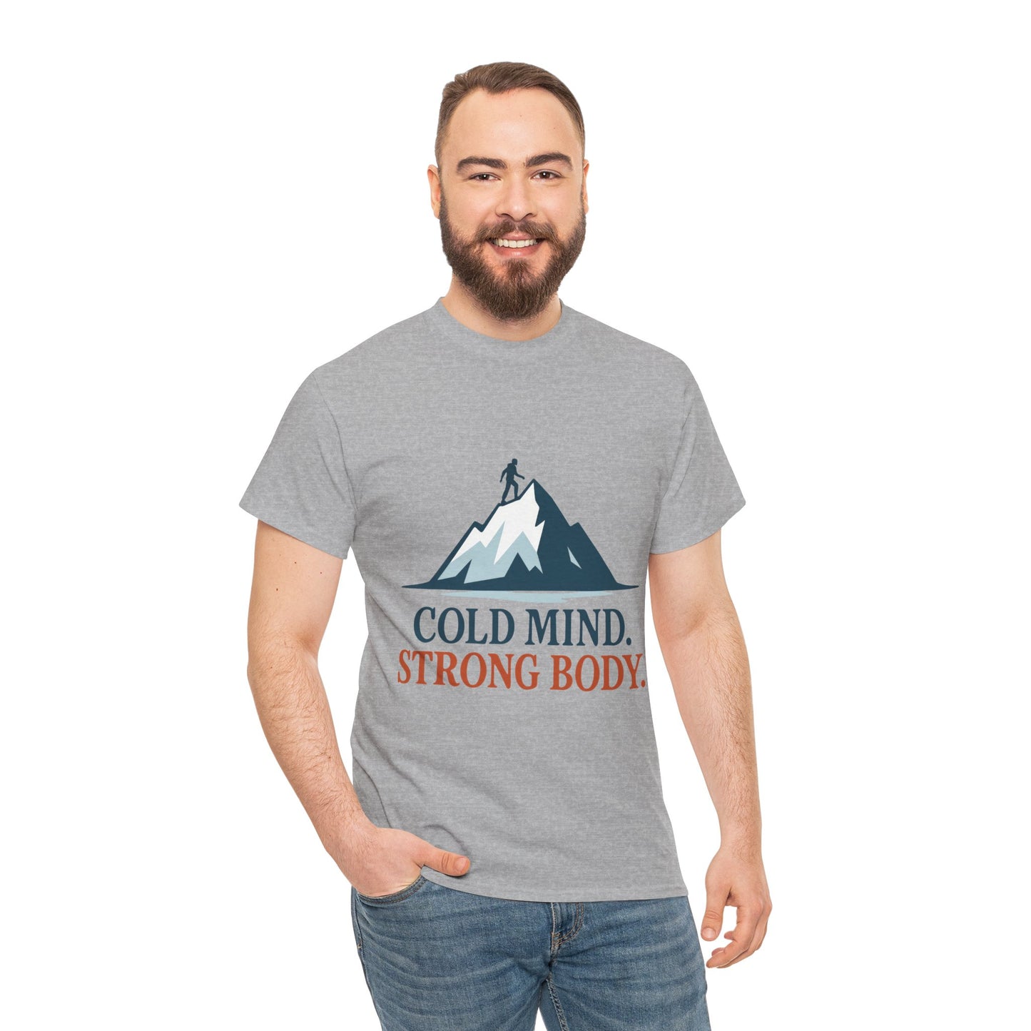Cold Mind Strong Body Mens T-Shirt, Nordic Minimalist Mountain Hiking Tee