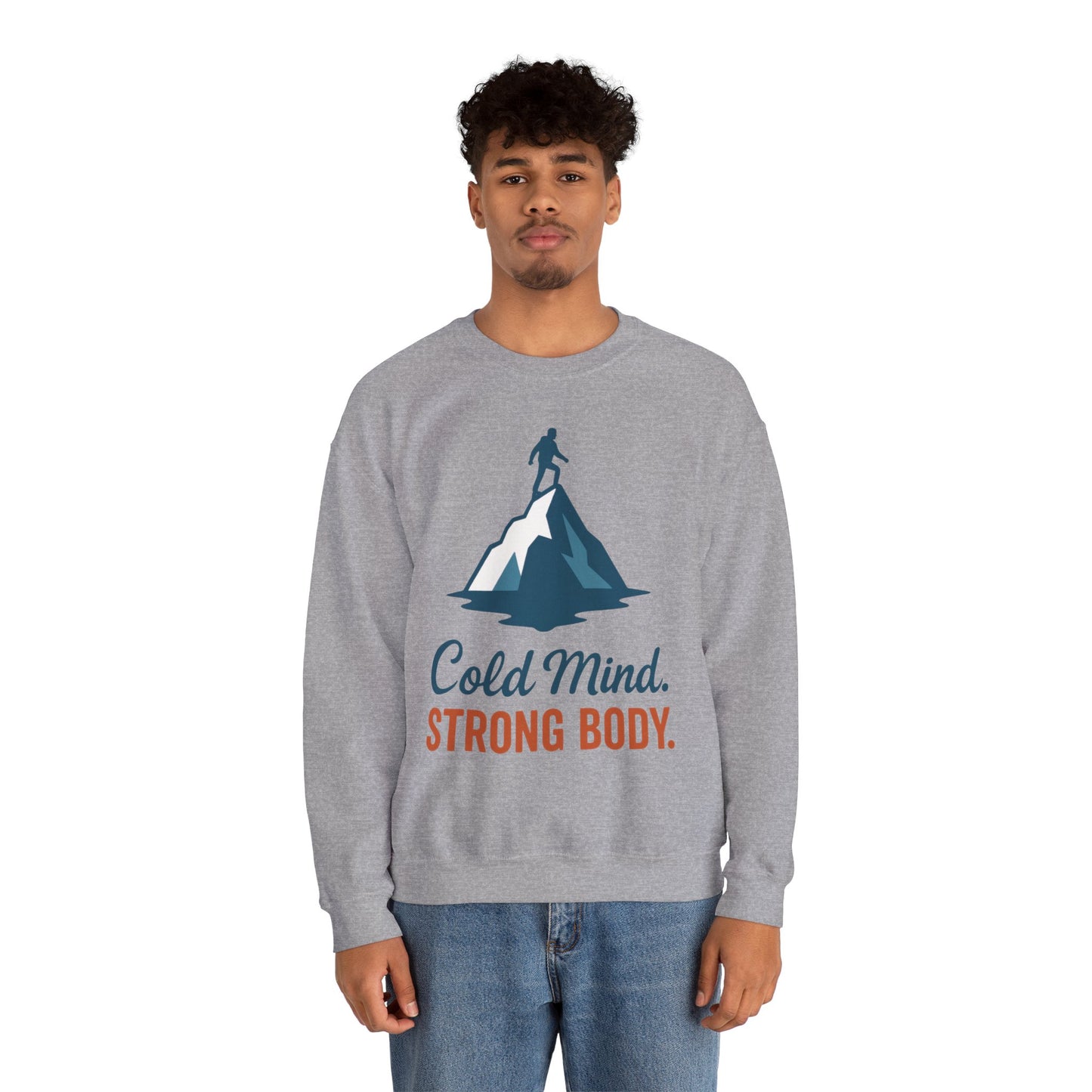 Men's Heavy Blend™ Crewneck Sweatshirt, Cold Mind Strong Body Sweatshirt, Nordic Mountain Minimalist Pullover