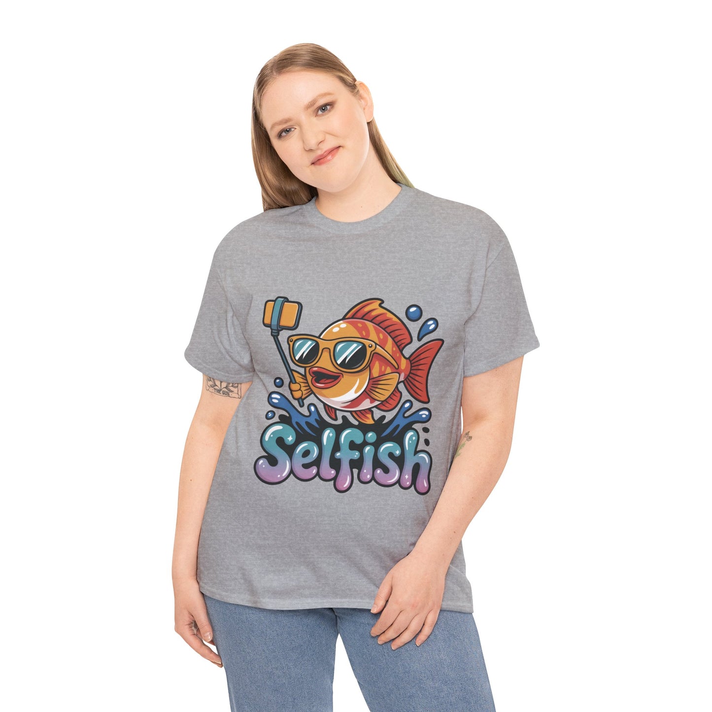 Funny Selfie Fish Graphic Womens T-Shirt, Playful Pun Gift for Her, Summer Vibes, Unique Beach Shirt, Outdoor Adventures