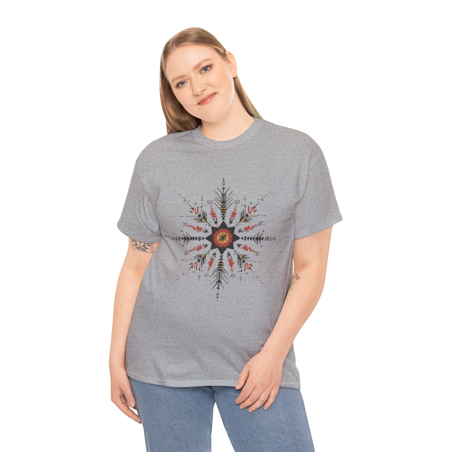 Boho Tribal Mandala Star Women's Cotton Tee, Ethnic Geometric Graphic T-Shirt, Festival Bohemian Style Gift, Bohemian Graphic Tee