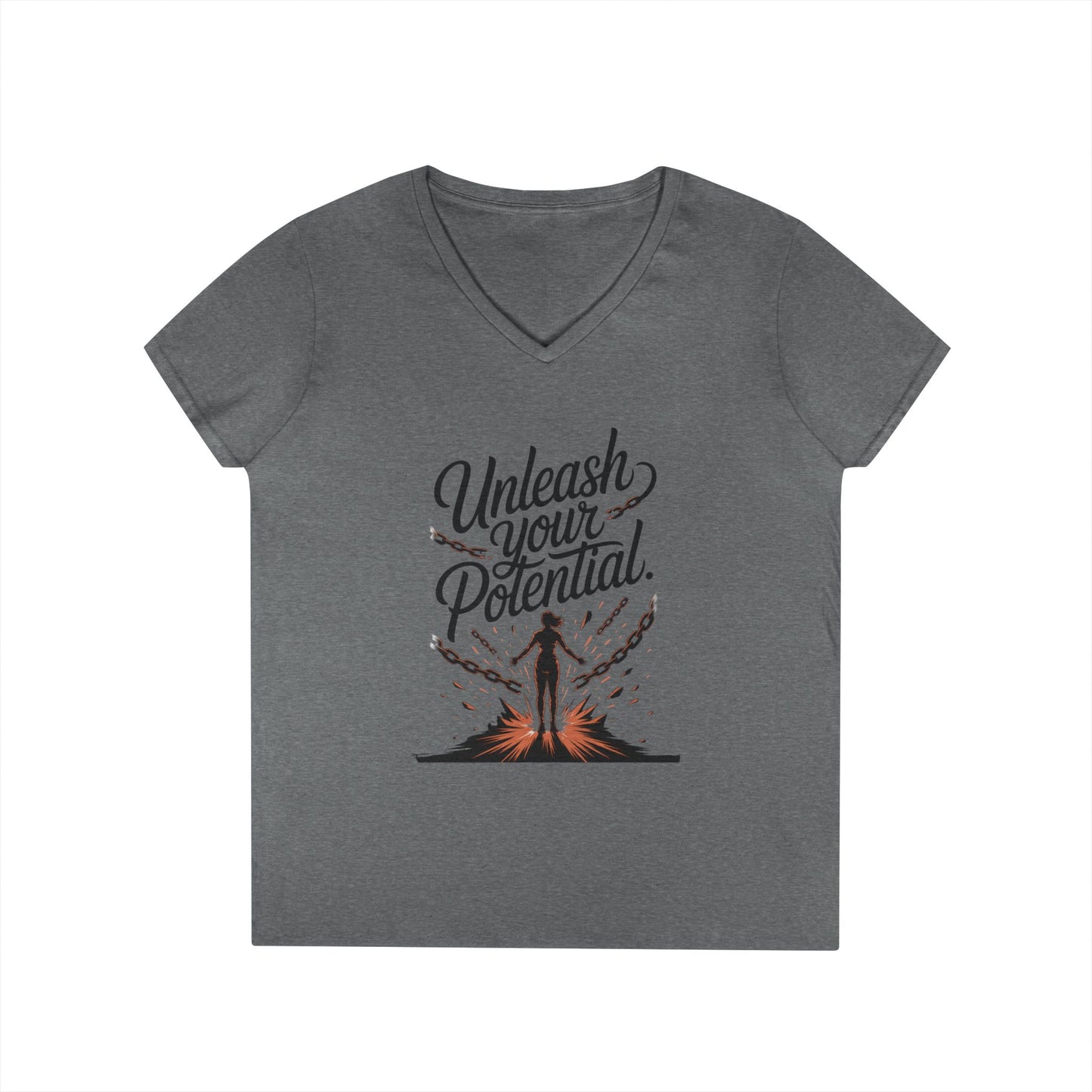 Empowering Ladies' V-Neck T-Shirt | Unleash Your Potential | Gift for Motivation, Birthday, Inspirational Wear, Positive Energy Top