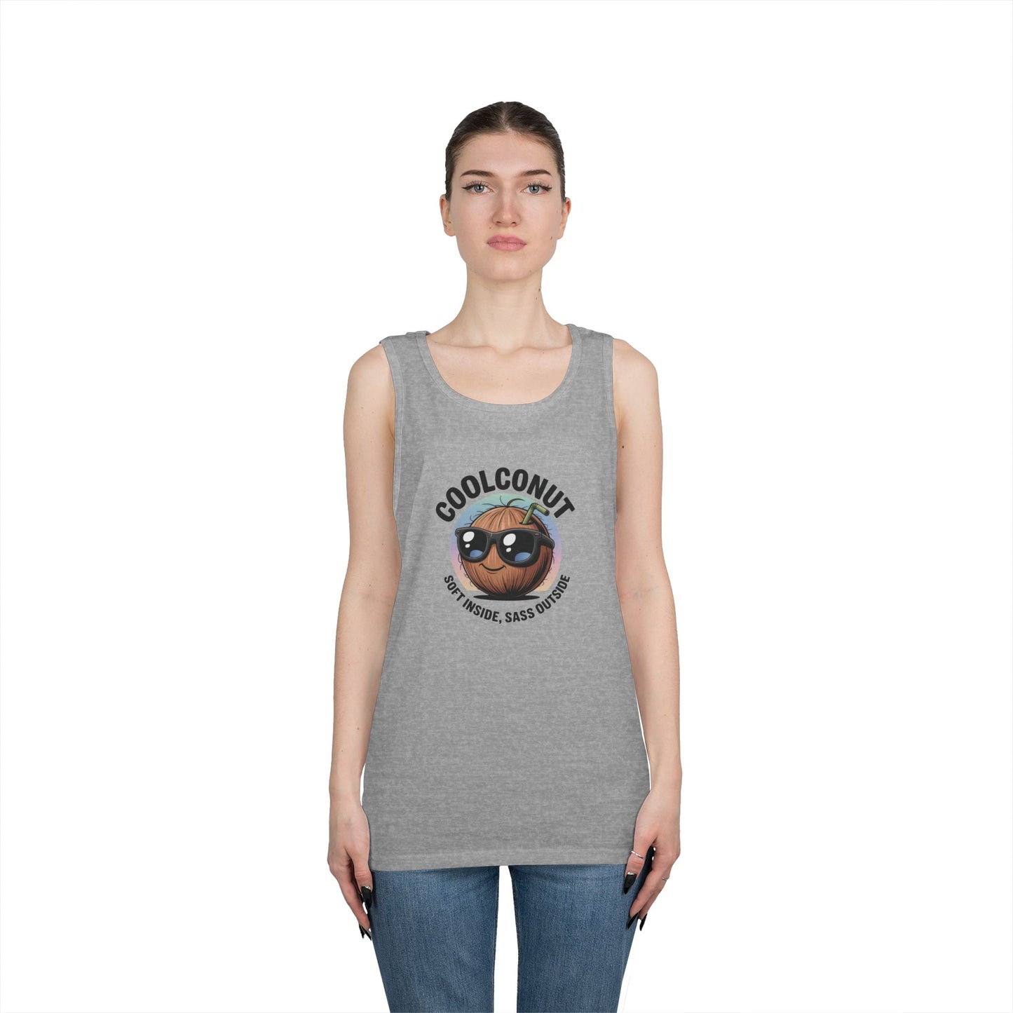 Coolconut Unisex Heavy Cotton Tank Top - Fun Summer Tee, Cute Beach Outfit, Vacation Wear, Gift for Him or Her, Trendy Summer Apparel