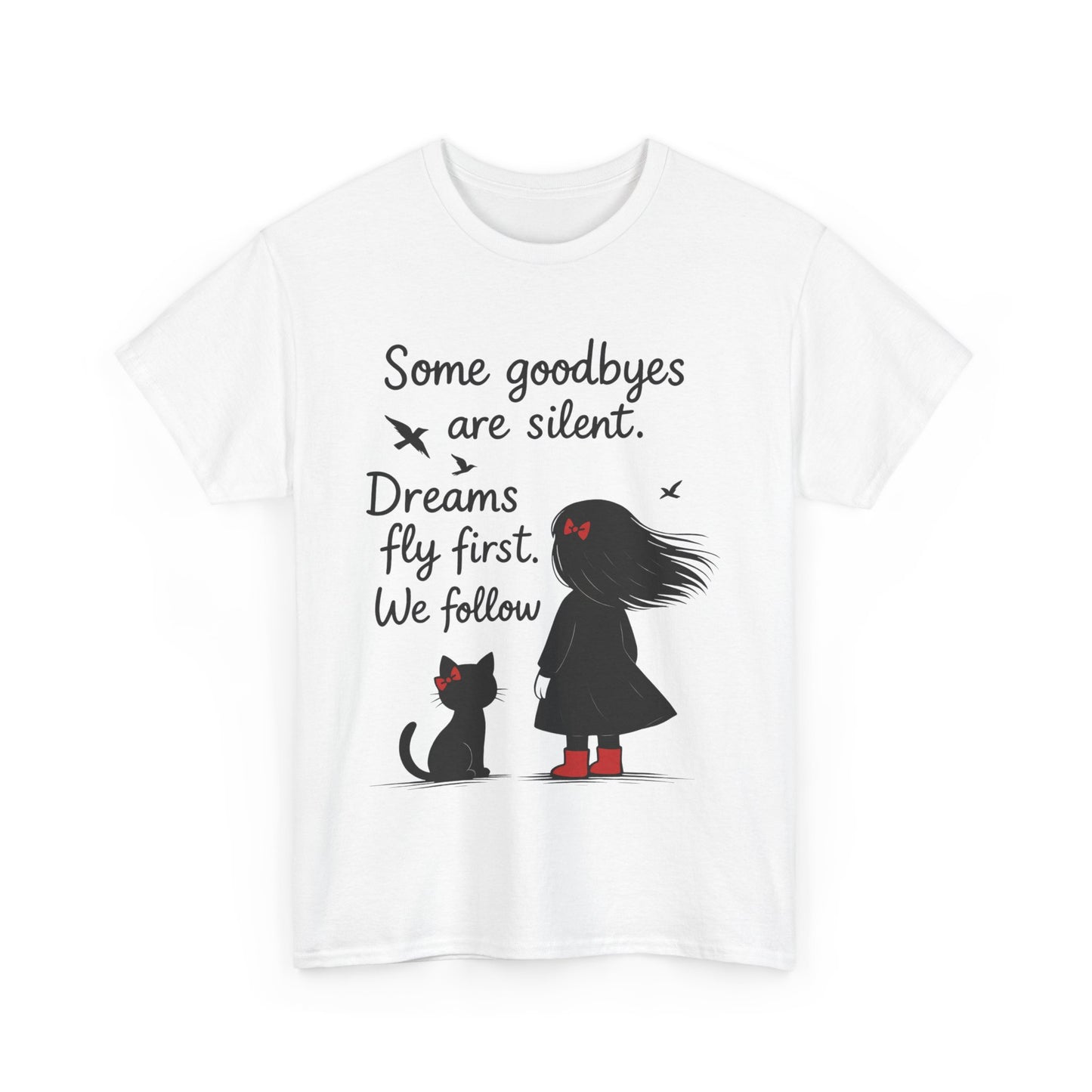 Emotional Hand Drawn Womens T-Shirt, Minimalist Red Dress Girl and Cat Graphic Tee, Cat Lover Gift
