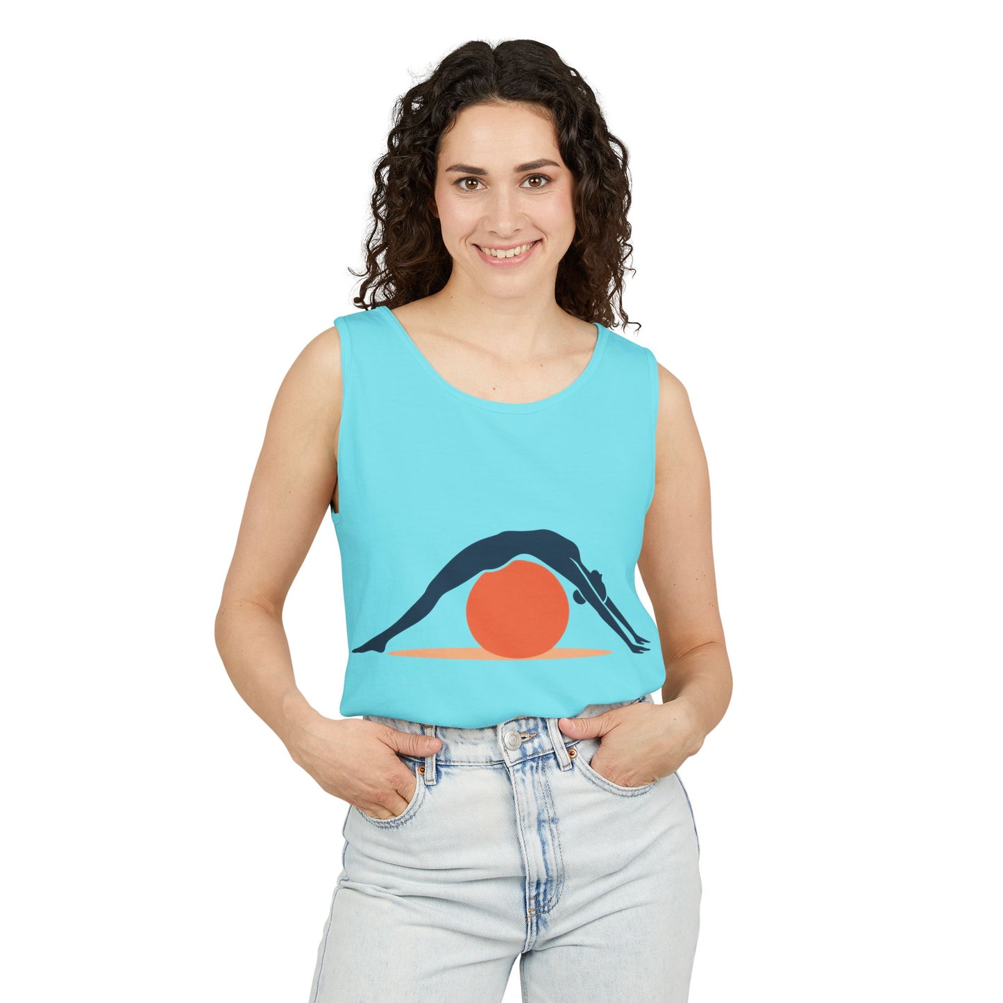 Womens Garment-Dyed Tank Top, Womens Pilates Tank Top, Yoga Fitness Graphic Top, Cute Workout Activewear Shirt