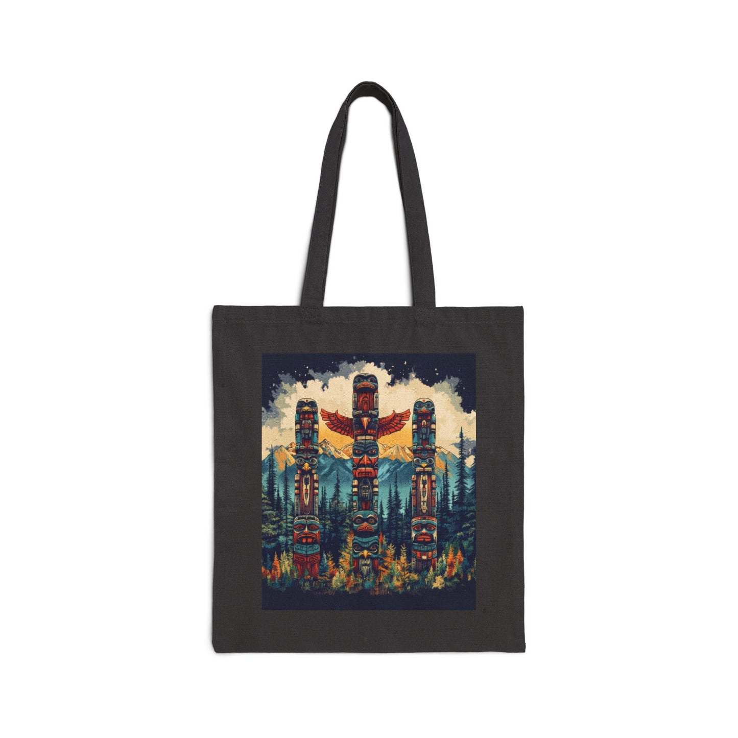 Totem Pole Canvas Tote Bag, Eco-Friendly Shopping Bag, Gift for Nature Lovers, Beach Tote, Reusable Grocery Bag, Boho Art