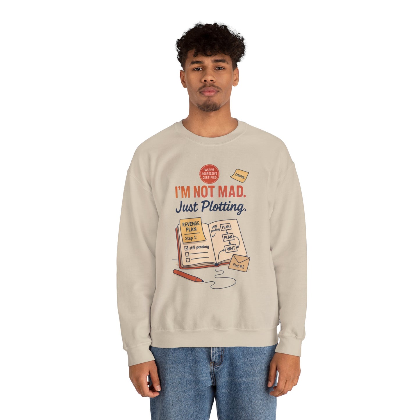 Funny Mens Revenge Sweatshirt, Im Not Mad Just Plotting, Passive Aggressive Sarcastic Crewneck for Him