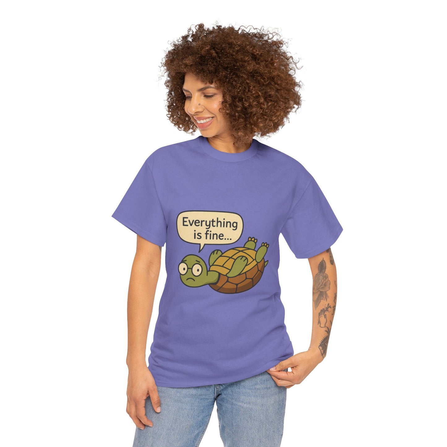 Everything is Fine Turtle Tee, Funny Unisex Cotton Tee, Cute Animal Shirt, Gift for Nature Lovers, Great for Humor, Positive message t-shirt