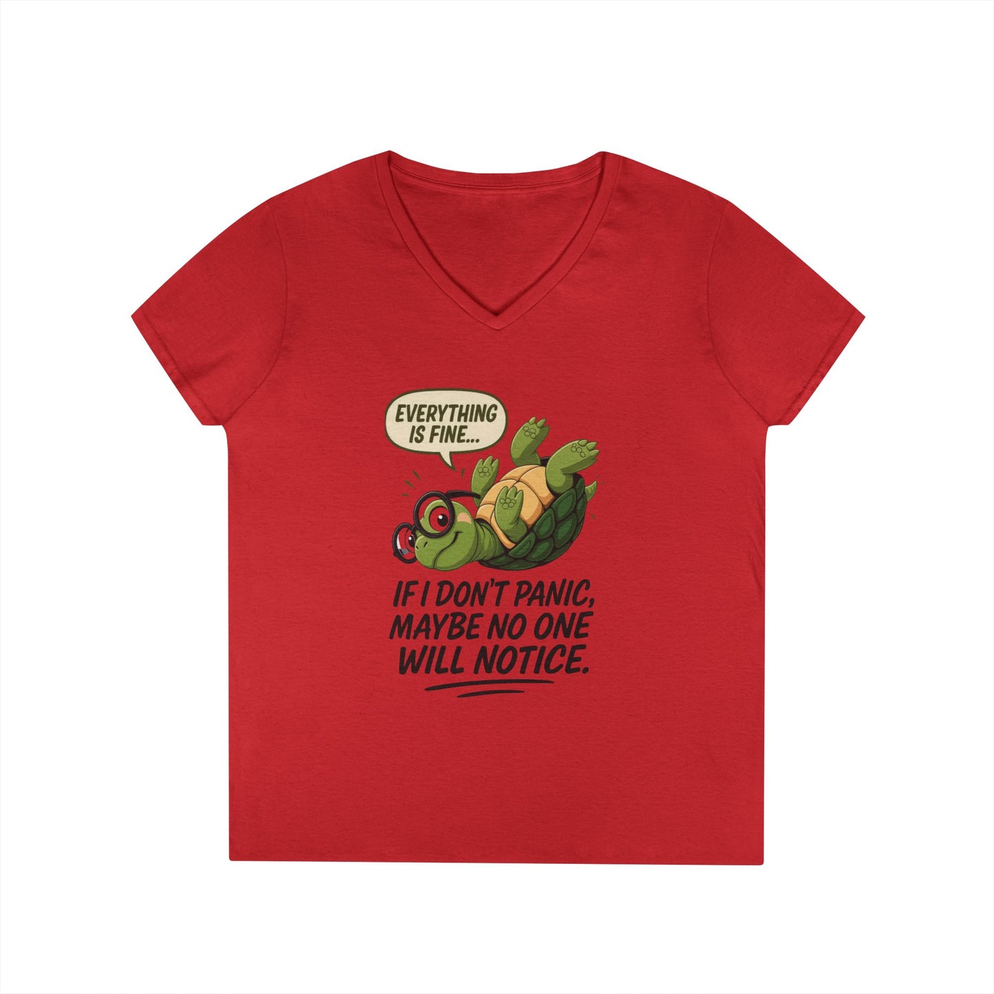 Cute & Comfy Turtle V-Neck T-Shirt, Everything is fine.. design, Gift for Animal Lovers, Casual Wear, Fun Quotes, Positive message tee