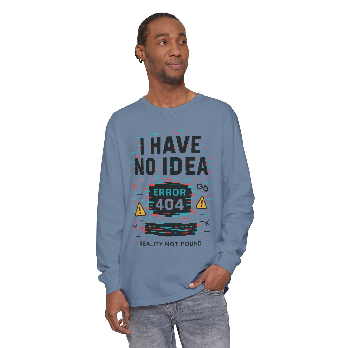 Unisex Long Sleeve T-Shirt, Funny Error 404 Graphic Tee, Internet Humor, Geeky Apparel, Quirky Humor Shirt, Gift for Tech Lovers