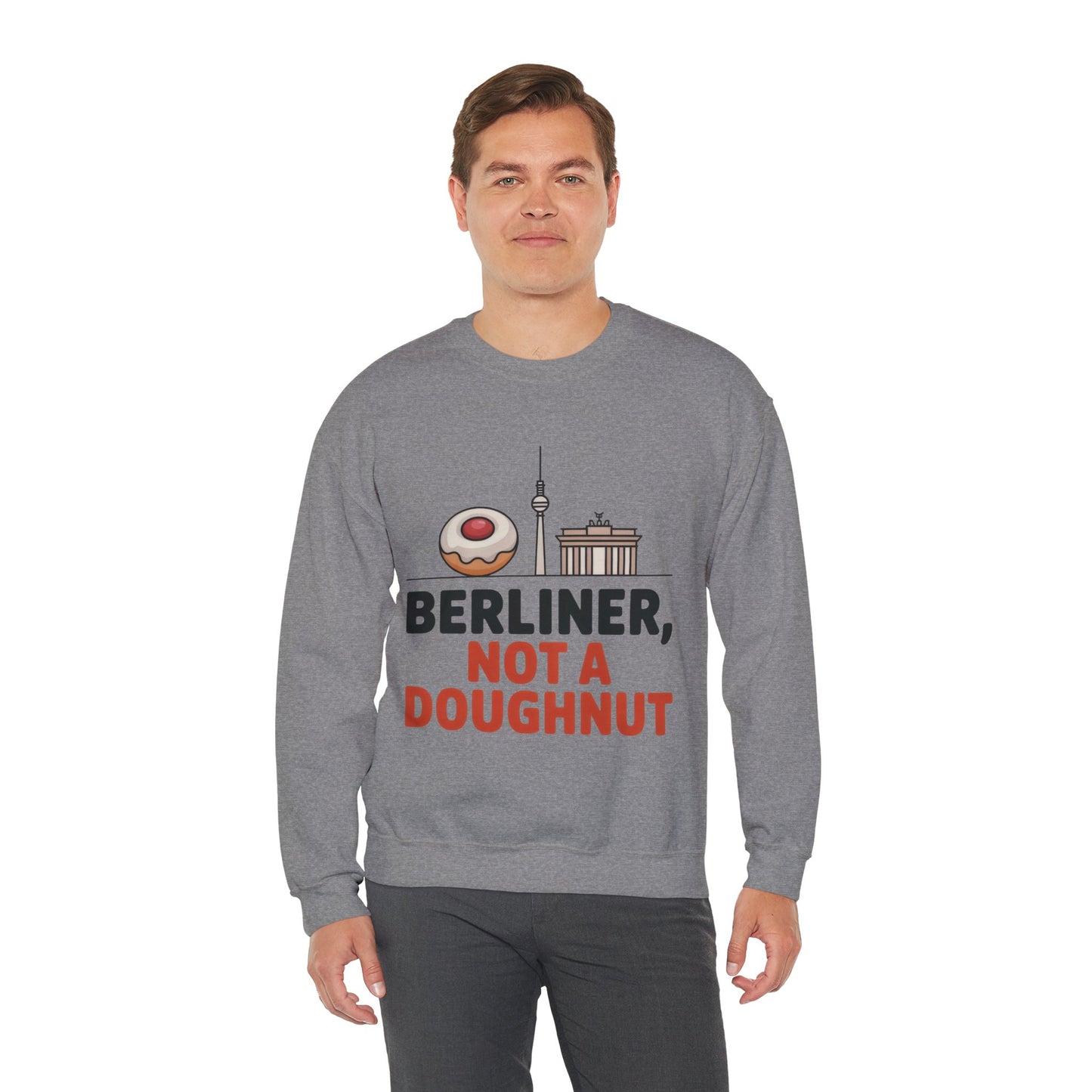 Mens Heavy Blend™ Crewneck Sweatshirt, Berliner Not a Doughnut Funny Berlin Mens Sweatshirt