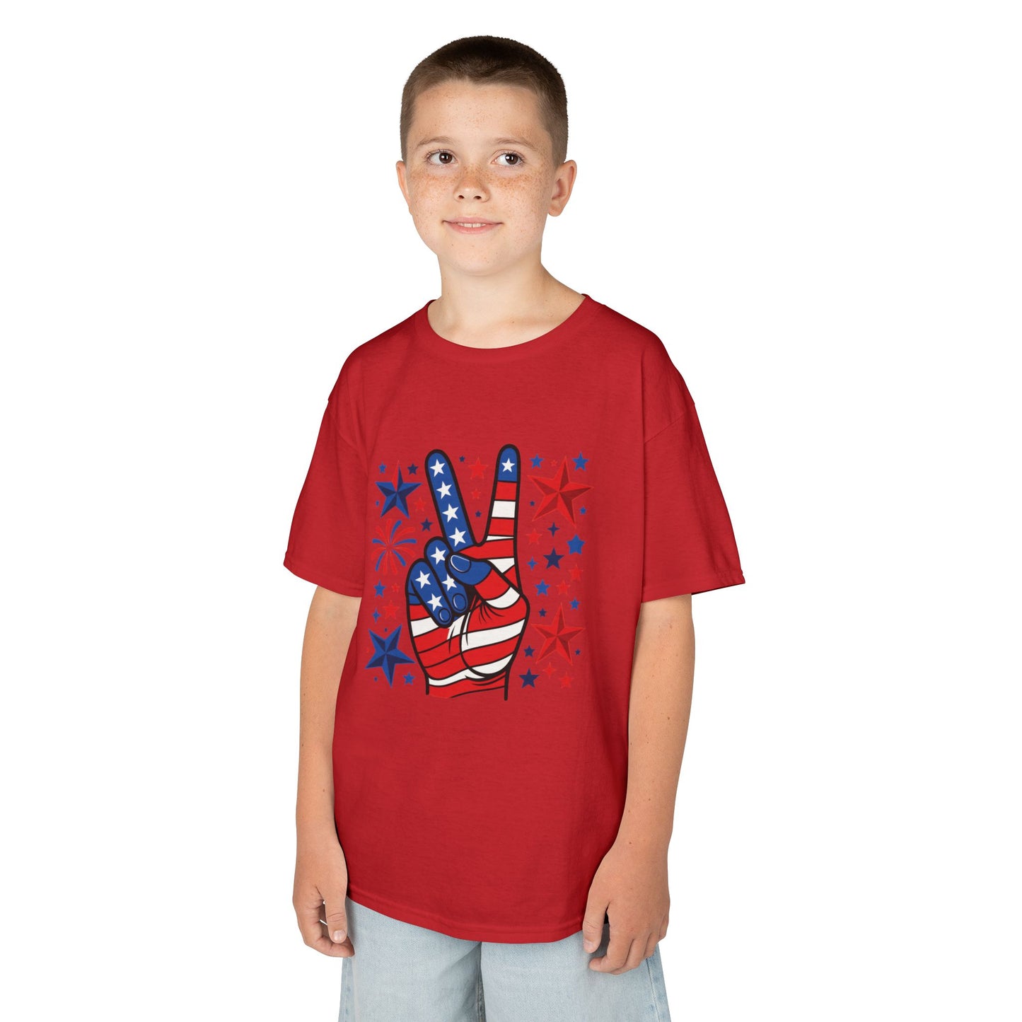 Kids Peace Sign Tee, Patriotic Children's T-Shirt, Americana Style Tee, July 4th Outfit, Independence Day Gift, Star-Spangled Shirt
