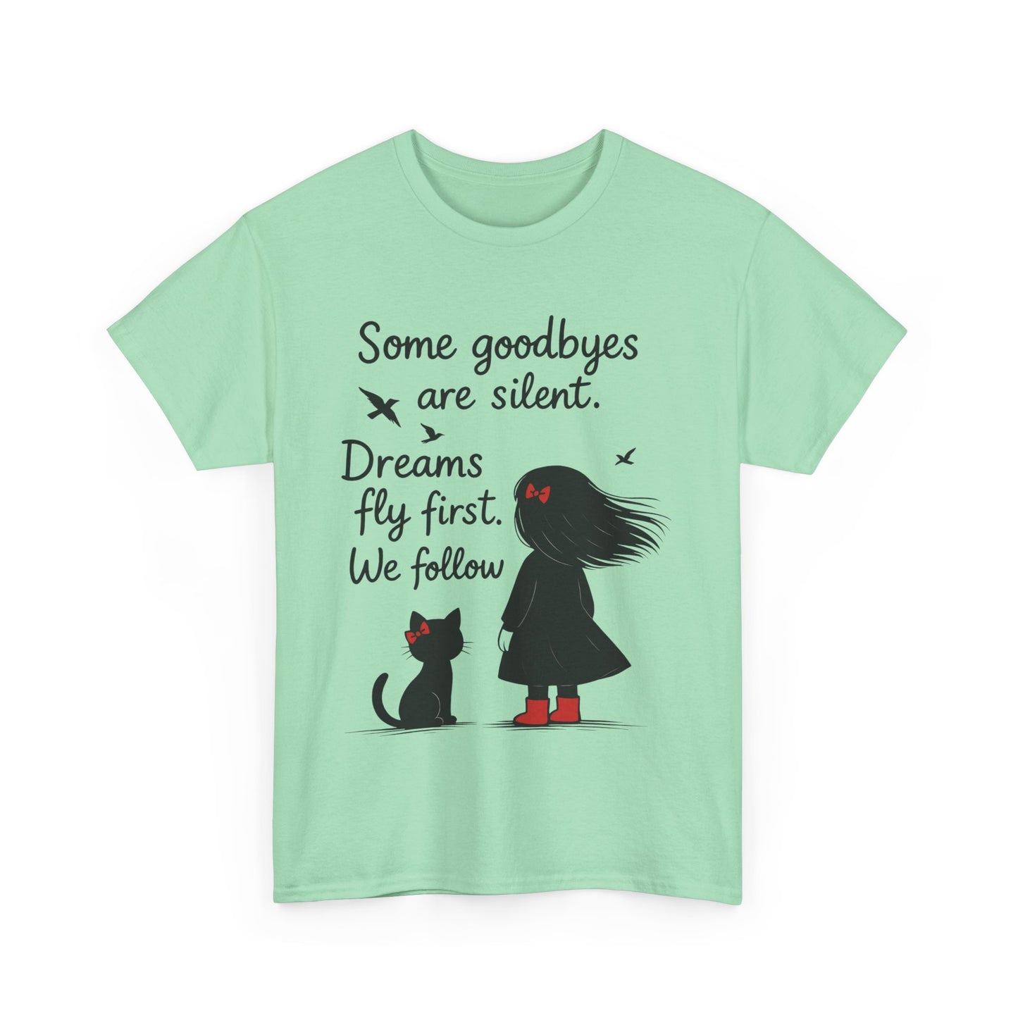 Emotional Hand Drawn Womens T-Shirt, Minimalist Red Dress Girl and Cat Graphic Tee, Cat Lover Gift