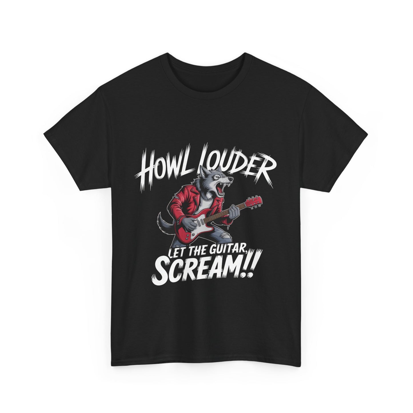 Rockin' Wolf Unisex Tee, Perfect for Music Lovers, Music Lover Graphic T-Shirt, Cool Guitarist Wolf Design, Rock Wolf Electric Guitar Tee