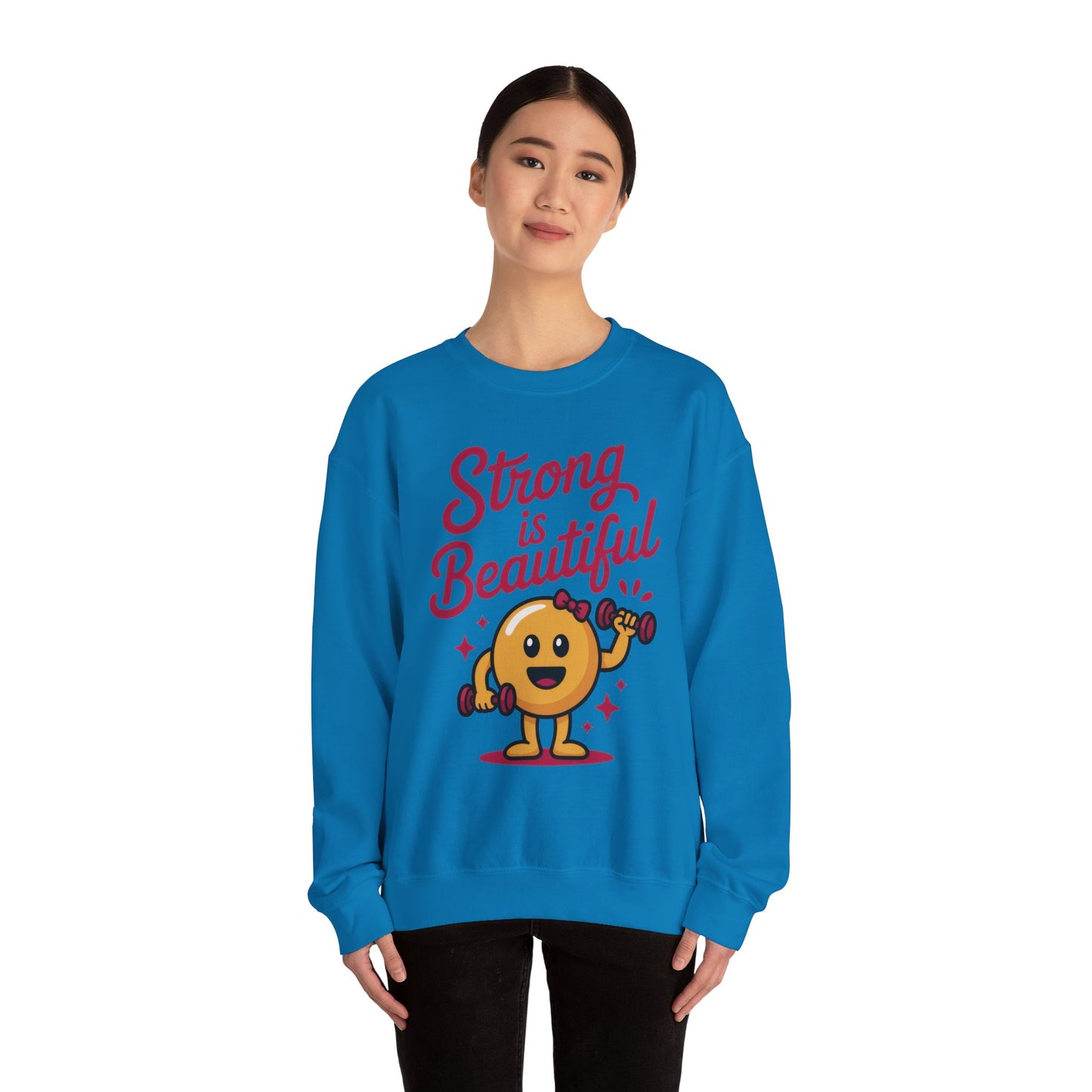 Strong is Beautiful Womens Crewneck Sweatshirt, Cute Fitness Graphic Pullover, Gym and Workout Motivation Sweater, Gift for Fitness Lovers