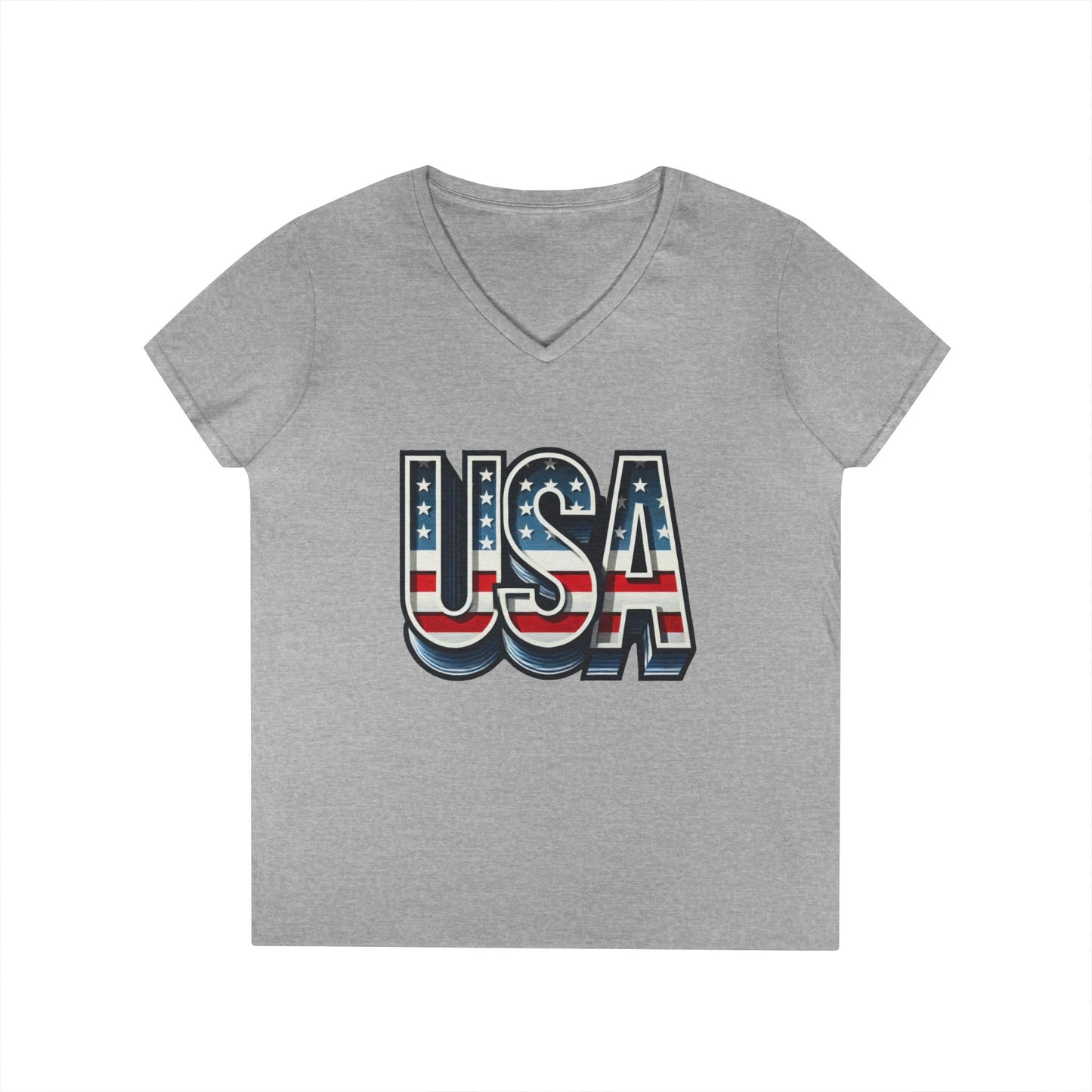 USA Patriotic V-Neck T-Shirt for Ladies, July 4th Celebration Tee, Casual Summer Shirt, Graphic Tee
