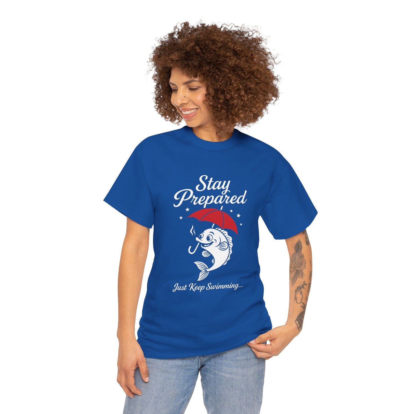 Stay Prepared Fish Shirt for Women - Just Keep Swimming Funny Nautical Tee - Positive Fishing Gift, Outdoor Adventure Apparel