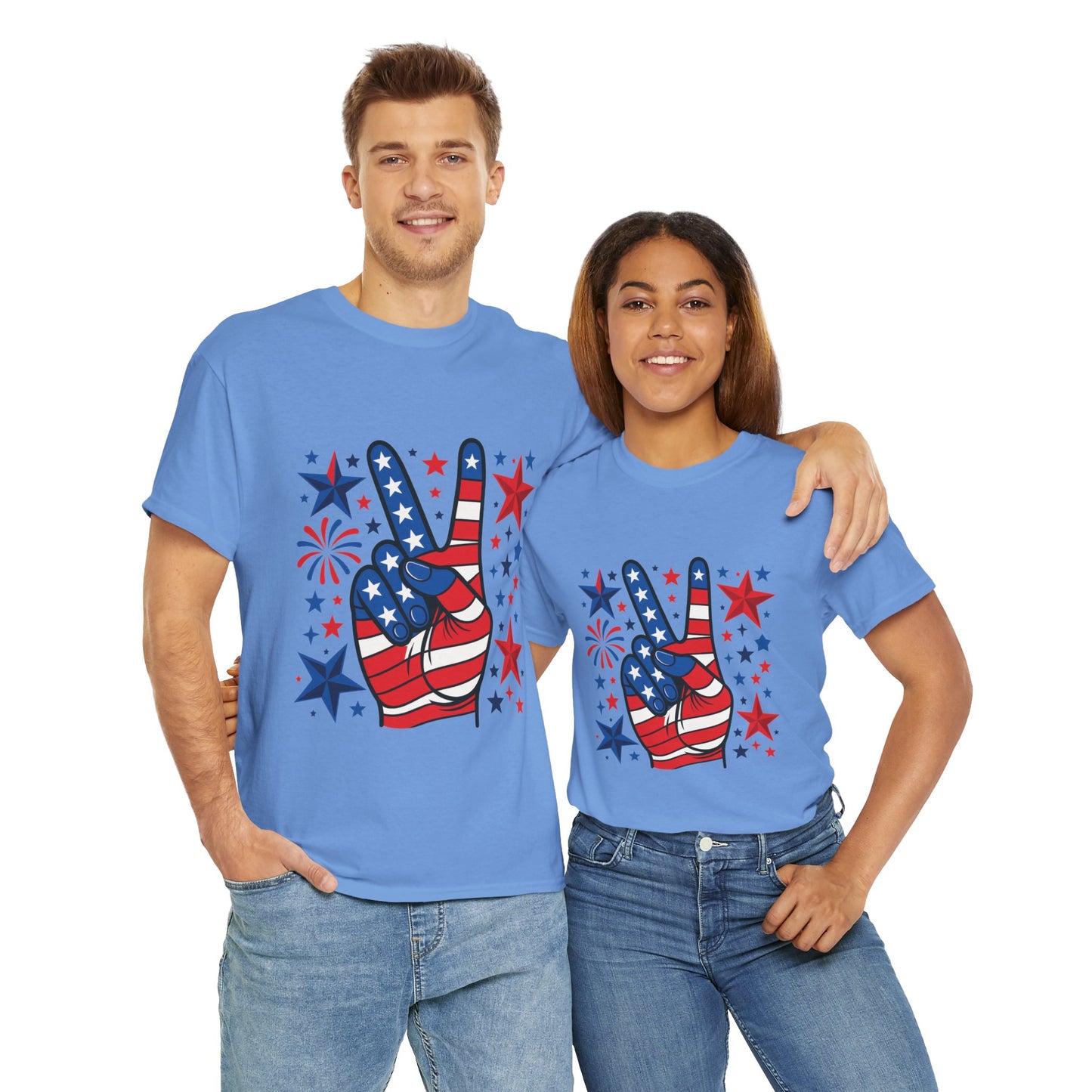 Patriotic Peace Hand Unisex Heavy Cotton Tee - Ideal for July 4th, Independence Day, Celebrations, Casual Wear, Everyday Style