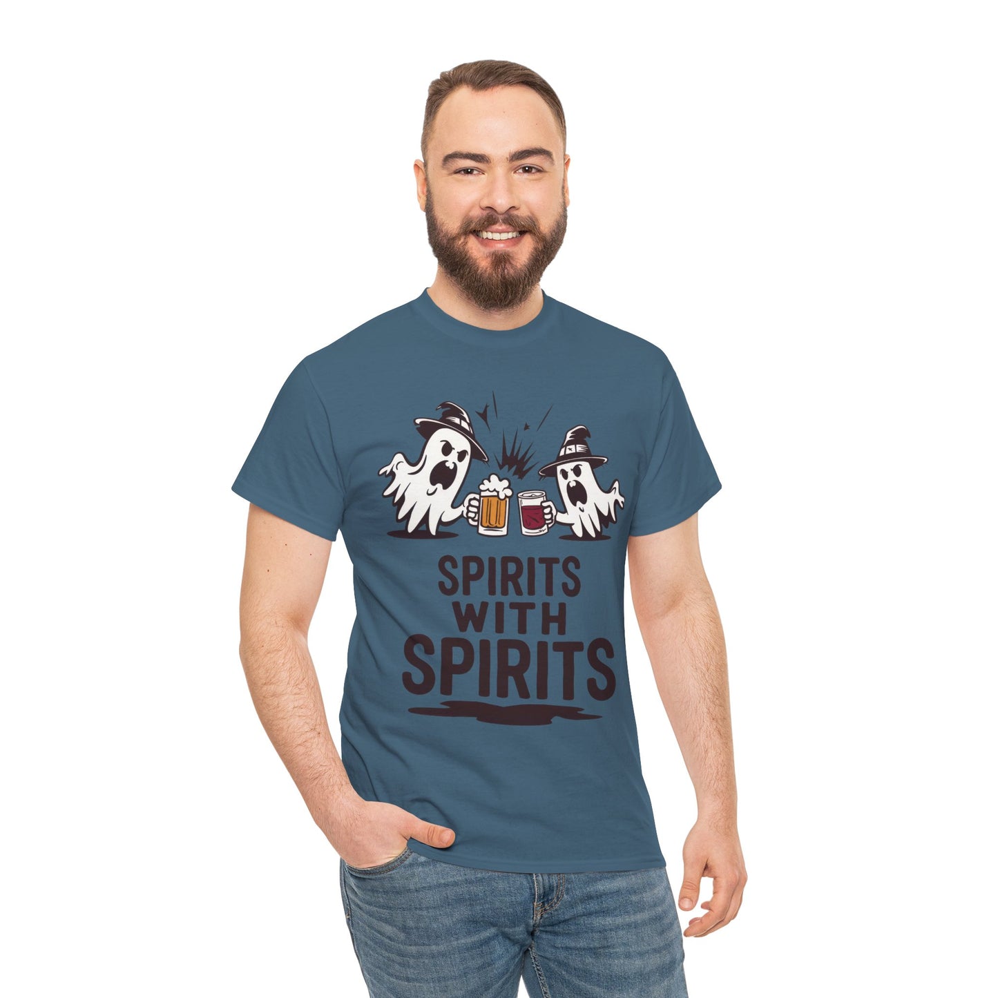 Spirits With Spirits Men's T-Shirt, Funny Ghost Drinking Halloween Party Graphic Tee