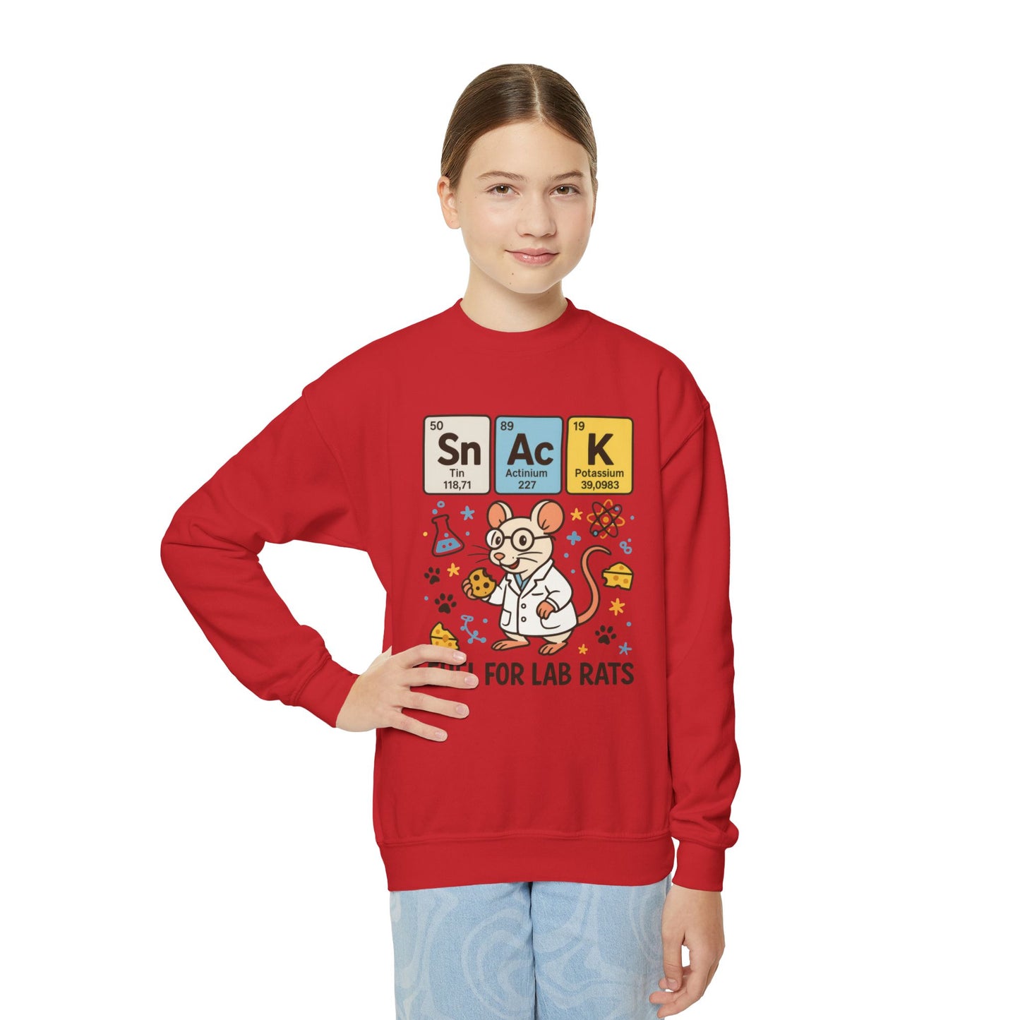 Youth Crewneck Sweatshirt - Fuel for Lab Rats, Cute Science Gift, Adorable Sweatshirt for Kids, Science Enthusiasts, Lab Rat Love