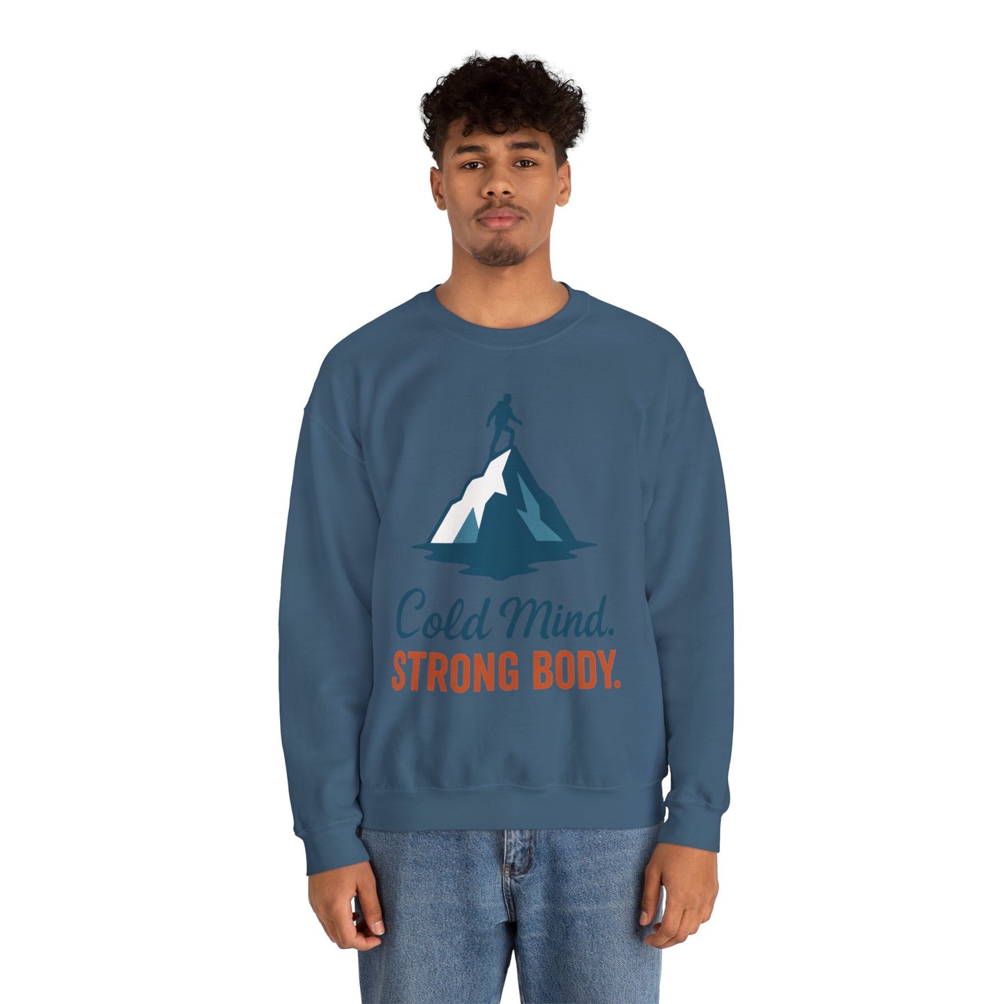Men's Heavy Blend™ Crewneck Sweatshirt, Cold Mind Strong Body Sweatshirt, Nordic Mountain Minimalist Pullover