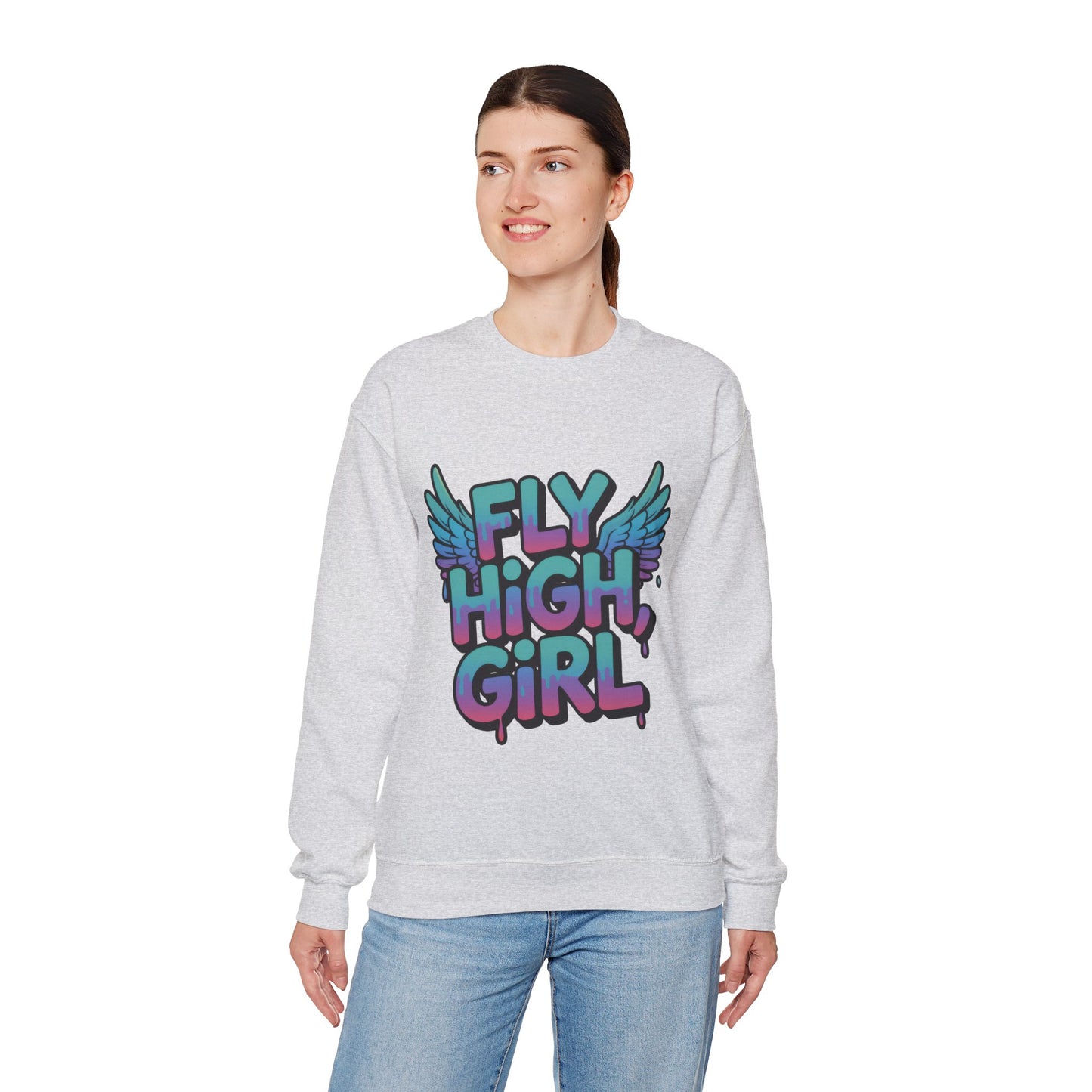 Women's Sweatshirt Fly High Girl, Graffiti Drip Angel Wings Streetwear Pullover Top