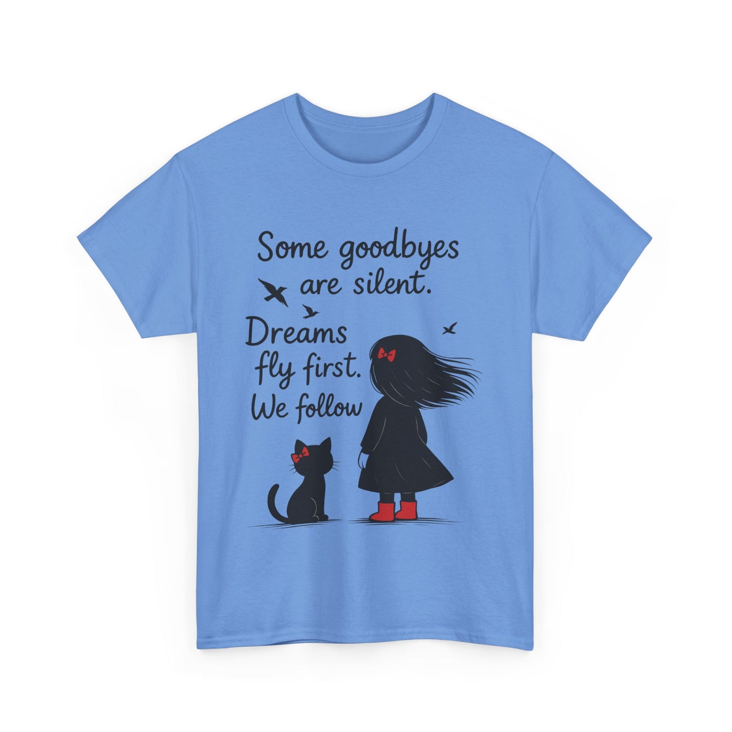 Emotional Hand Drawn Womens T-Shirt, Minimalist Red Dress Girl and Cat Graphic Tee, Cat Lover Gift
